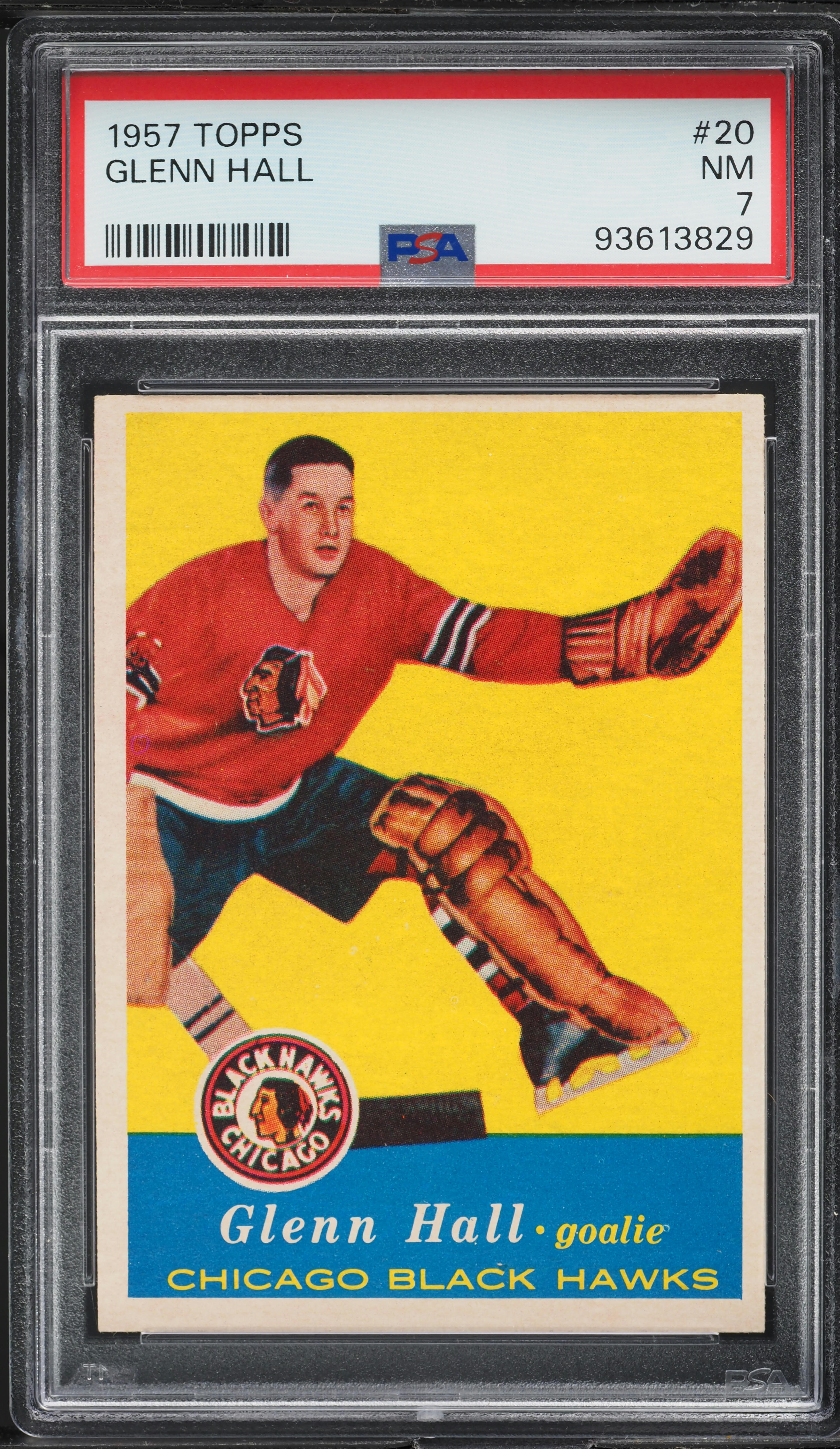 1957 Topps Hockey Glenn Hall ROOKIE #20 PSA 7 NRMT