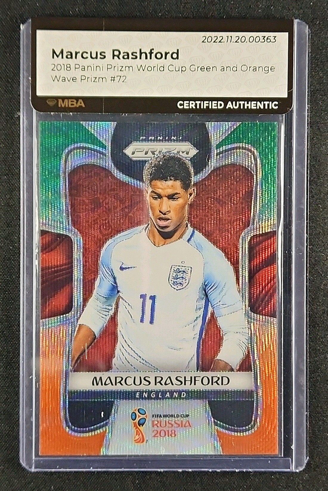 2018 Panini Prizm World Cup Green Orange Wave Marcus Rashford #72 MBA AUTH
