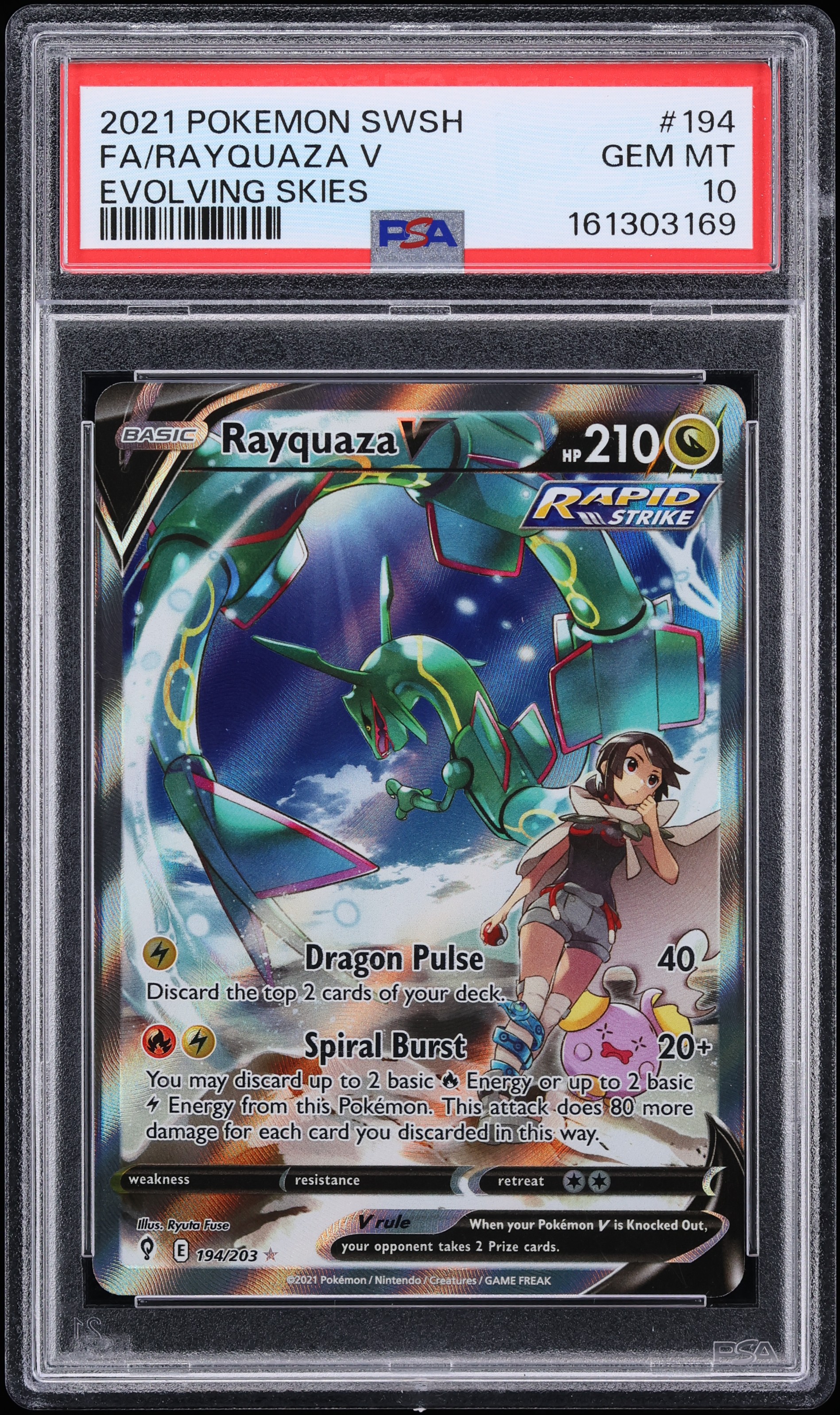 2021 Pokemon Sword & Shield Evolving Skies Full Art Rayquaza V #194 PSA 10 GEM MINT