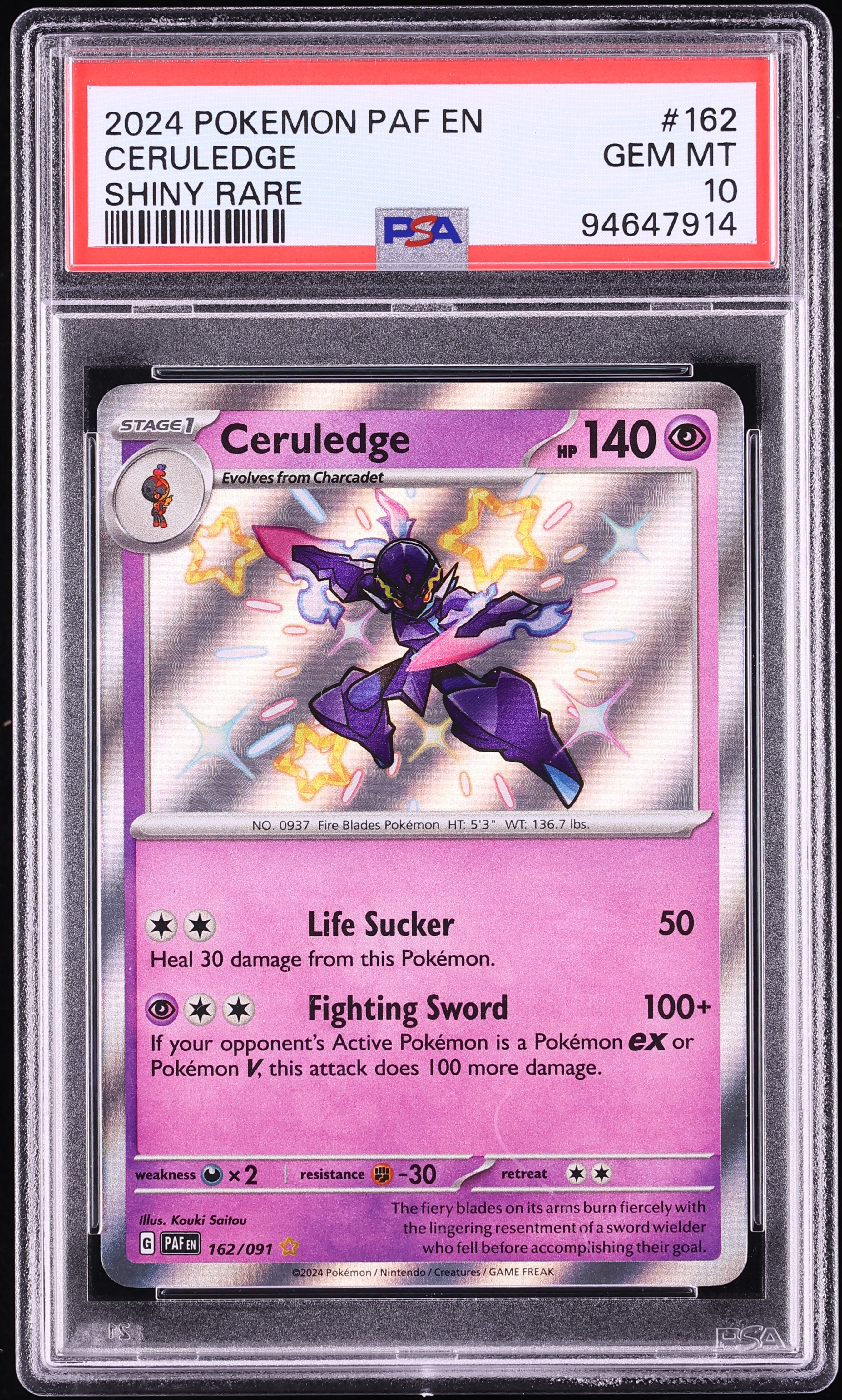 2024 Pokemon Scarlet & Violet Paldean Fates Shiny Rare Ceruledge #162 PSA 10 GEM MINT