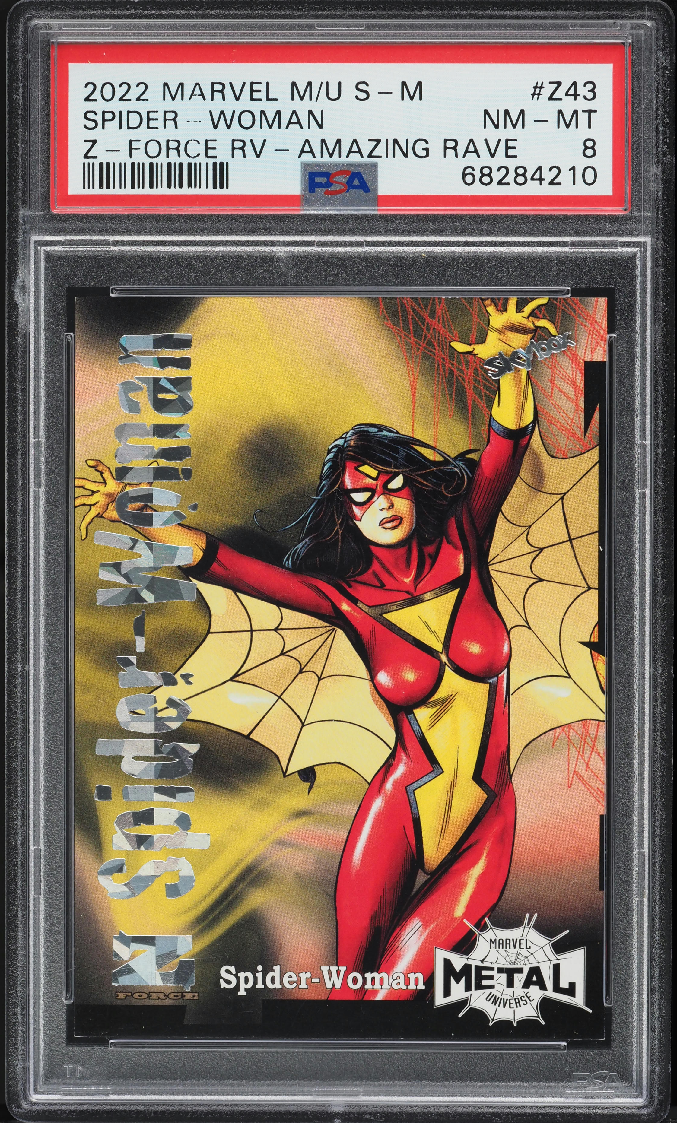 2022 Marvel Metal Spider-Man Z-Force Amazing Rave Spider-Woman /62 #Z43 PSA 8