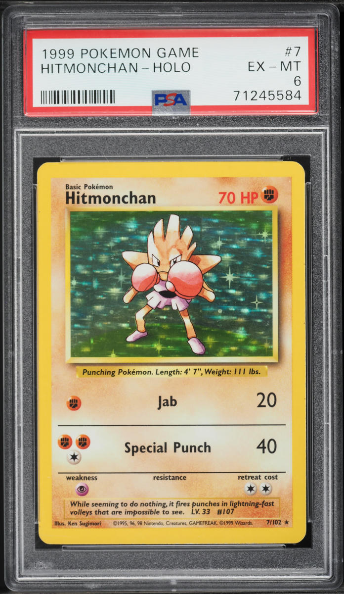 1999 Pokemon Base Set Holo Hitmonchan #7 PSA 6 EXMT