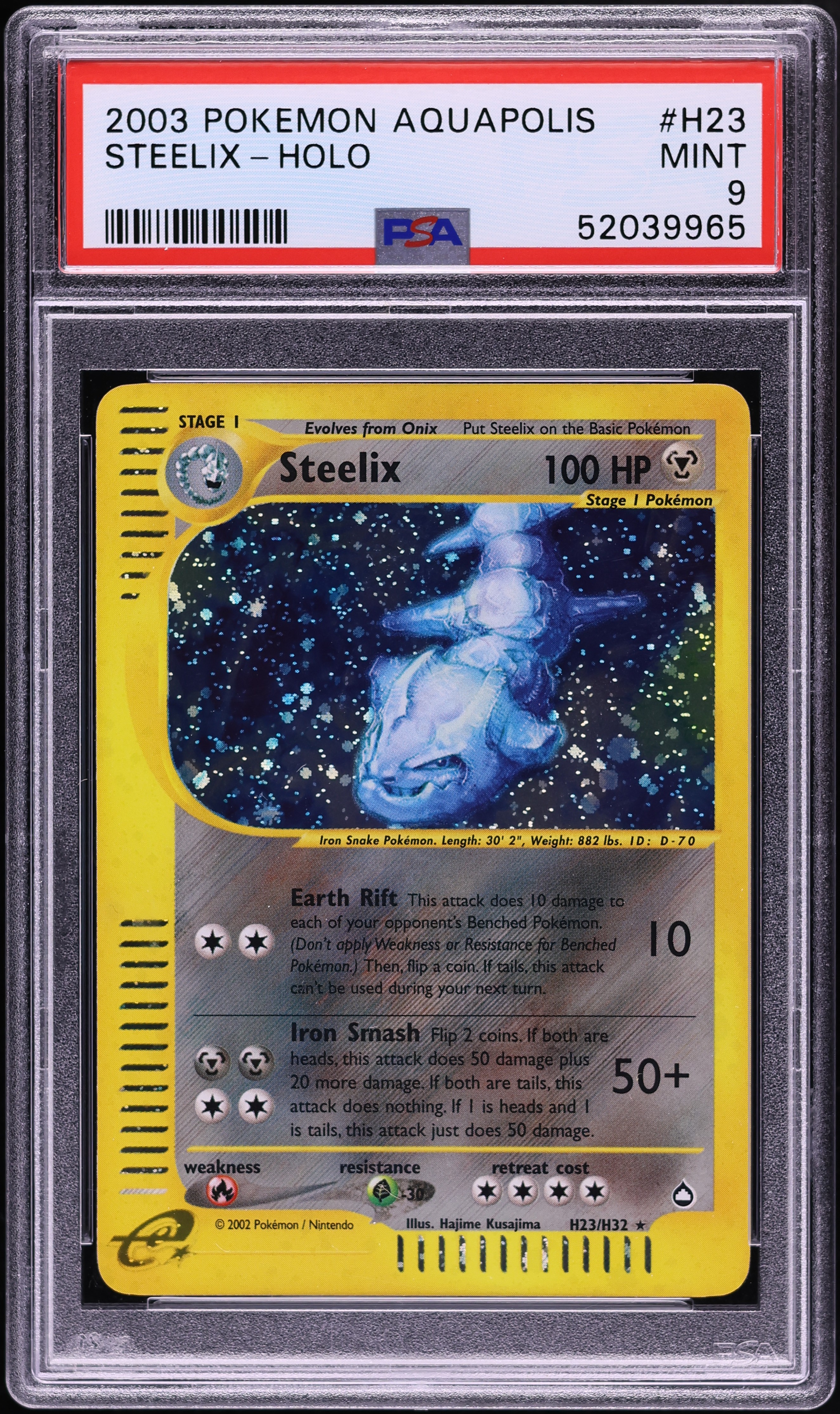 2003 Pokemon Aquapolis Holo Steelix #H23 PSA 9 MINT