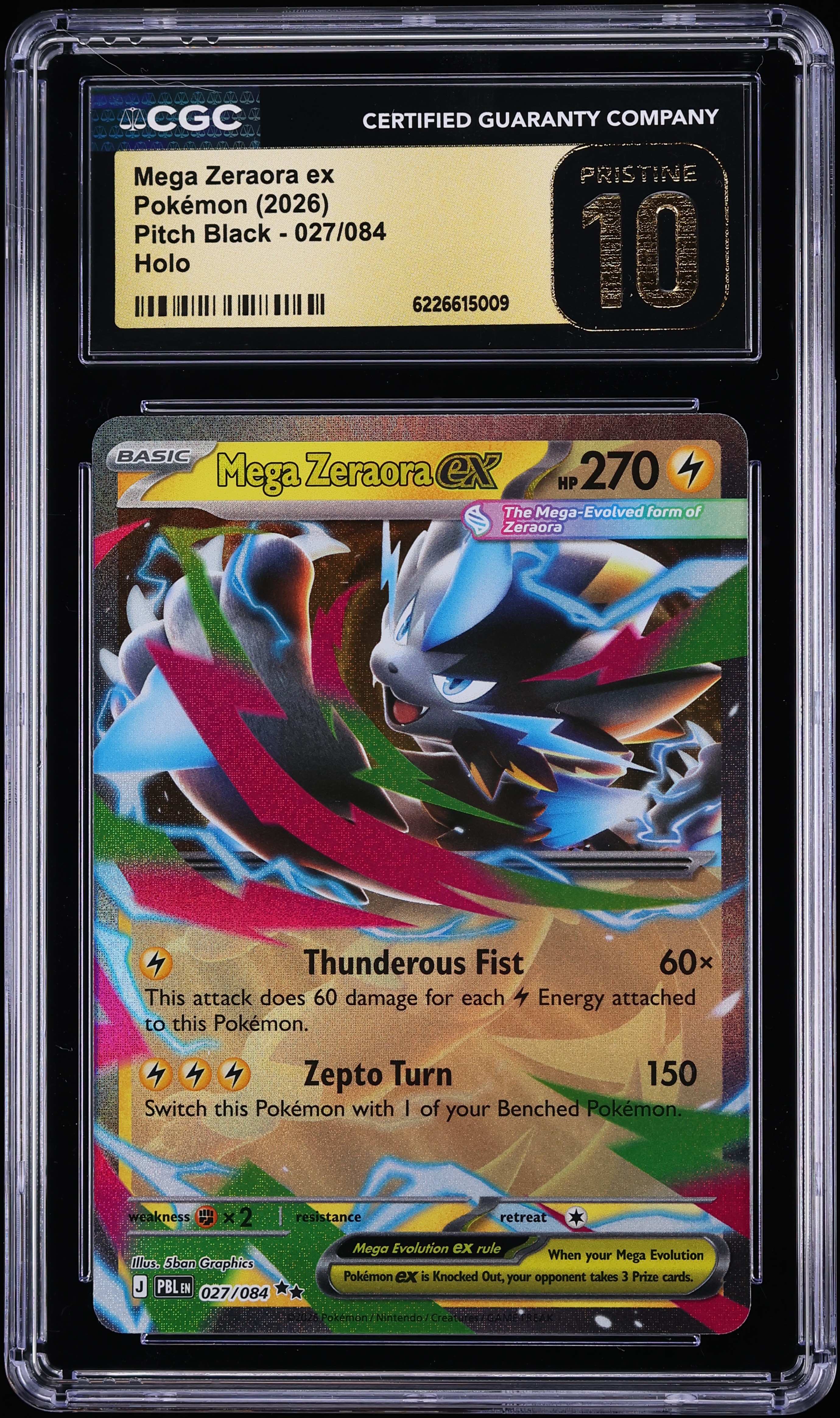 2026 Pokemon Mega Evolution Pitch Black Holo Mega Zeraora Ex #27 CGC 10 PRISTINE