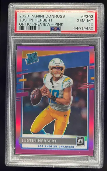 2020 Panini Donruss Optic Preview Pink #P-303 Justin Herbert RC PSA 10