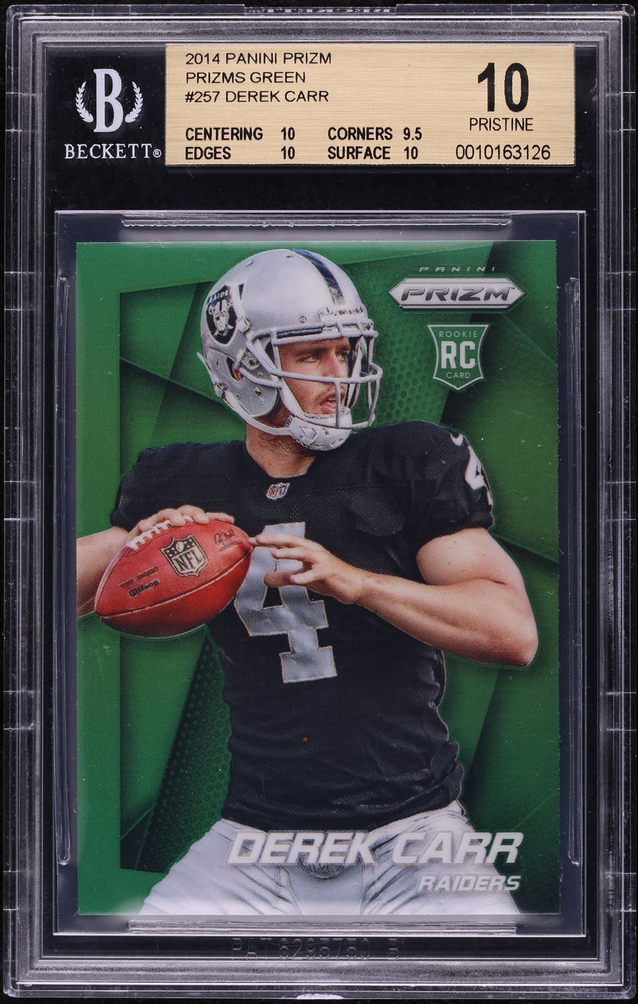 2014 Panini Prizm Green Derek Carr ROOKIE #257 BGS 10 PRISTINE