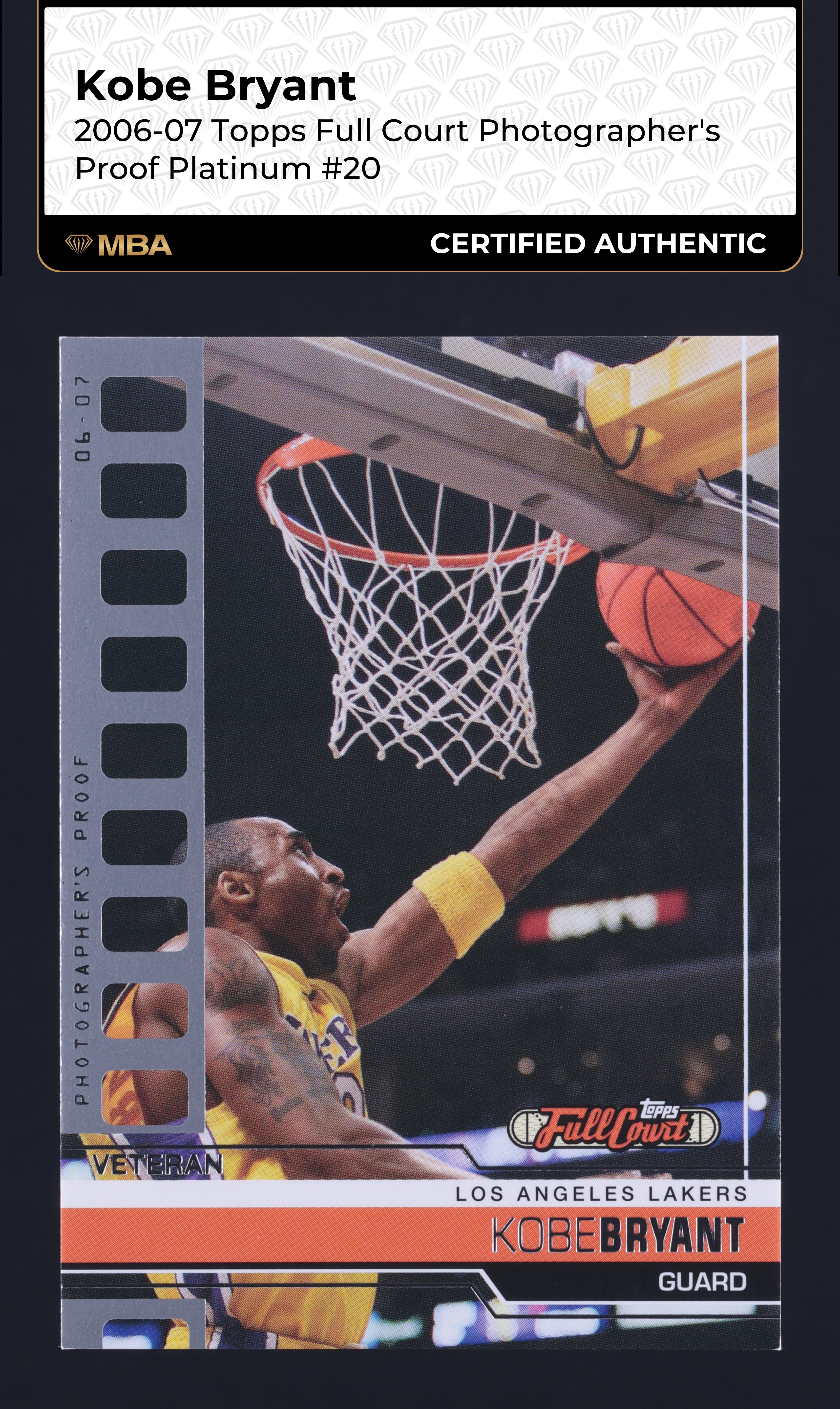 2006 Topps Full Court Photographer's Proof Platinum Kobe Bryant 1/1 #20 MBA AUTH