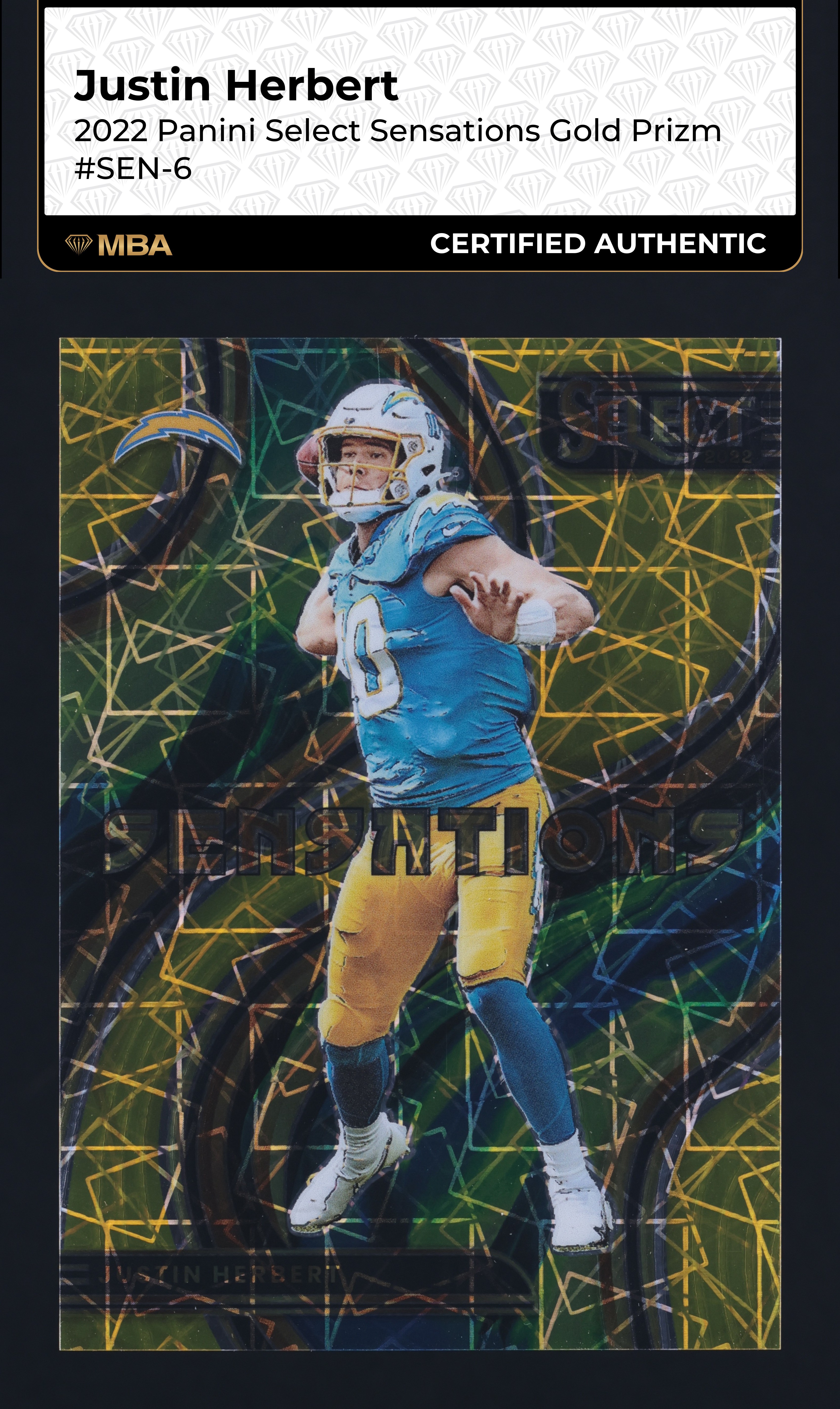 2022 Select Sensations Gold Prizm Justin Herbert /10 #SEN-6 MBA AUTH