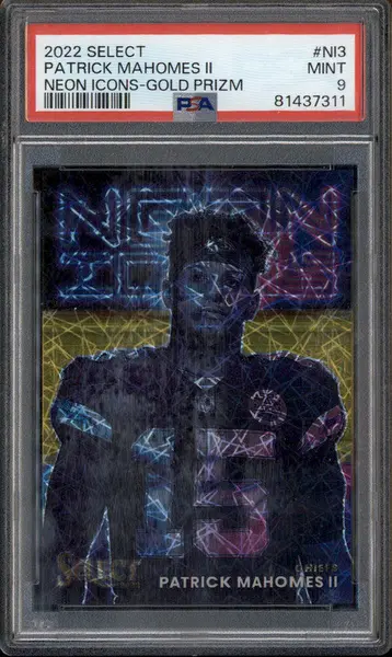 2022 Panini Select Neon Icons Gold Prizm #NI3 Patrick Mahomes II /10 PSA 9