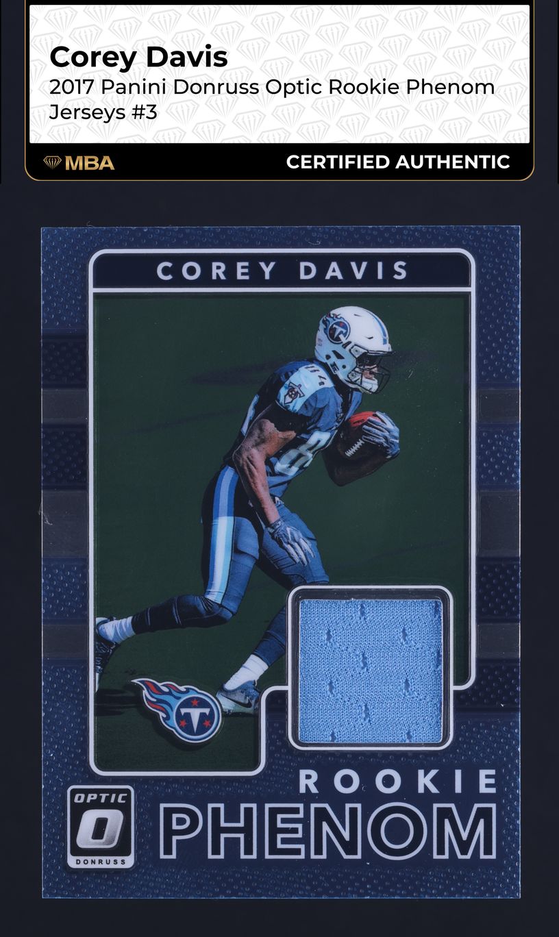 2017 Donruss Optic Phenom Jerseys Corey Davis ROOKIE PATCH #3 MBA AUTH