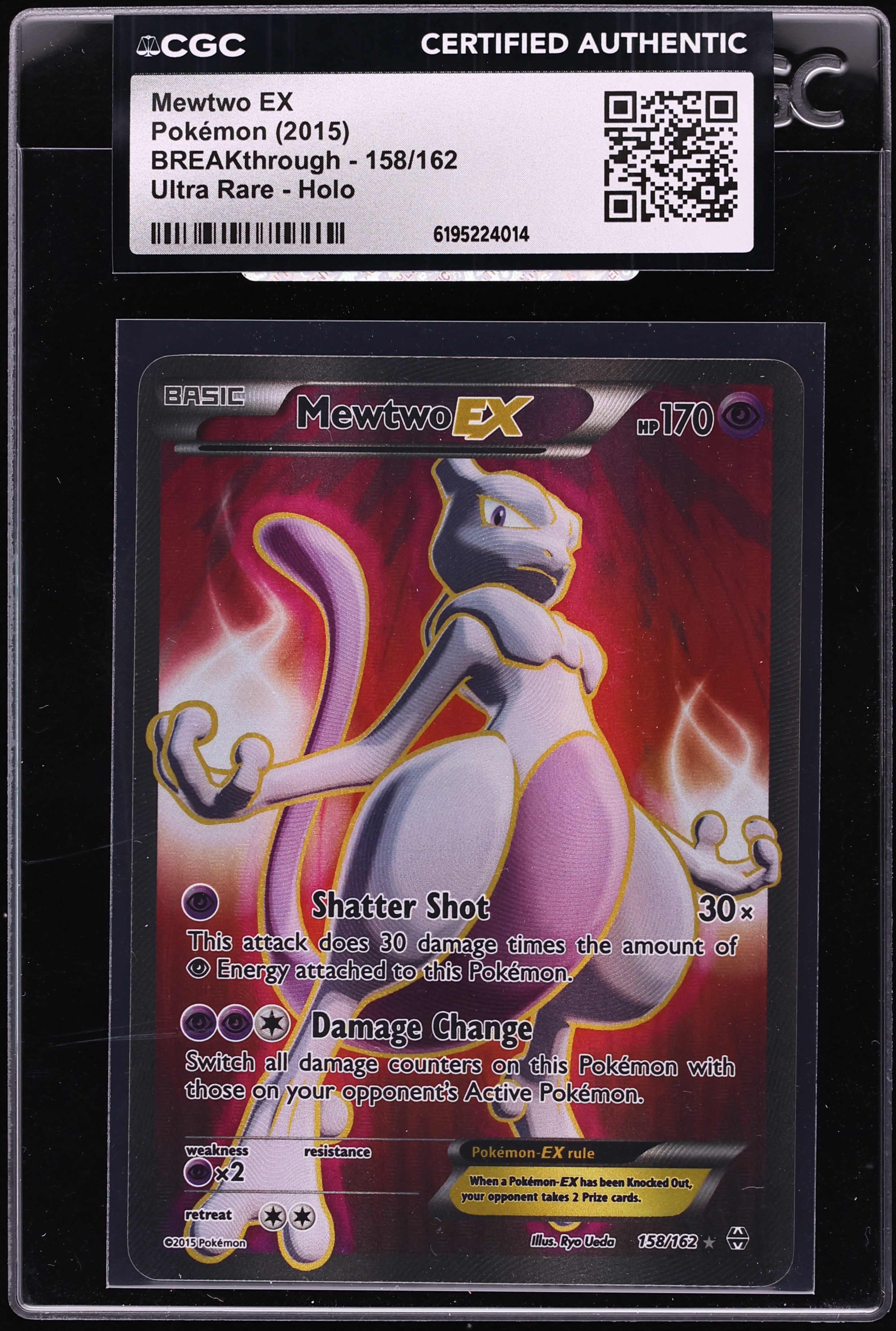 2015 Pokemon XY BREAKthrough Full Art Mewtwo EX #158 CGC AUTH