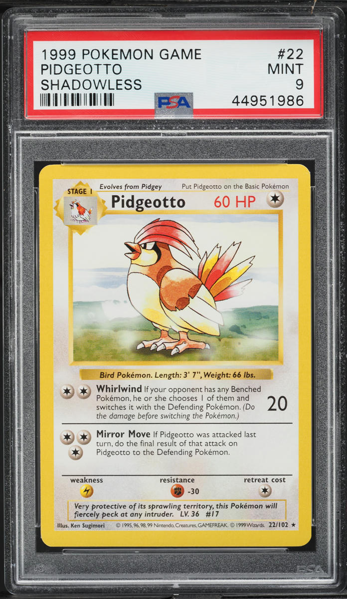 1999 Pokemon Base Set Shadowless Pidgeotto #22 PSA 9 MINT