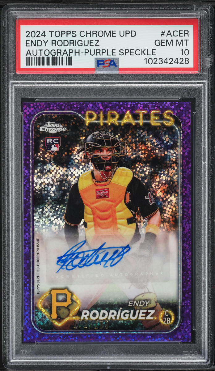 2024 Topps Chrome Update Purple Speckle Endy Rodriguez ROOKIE AUTO /299 PSA 10