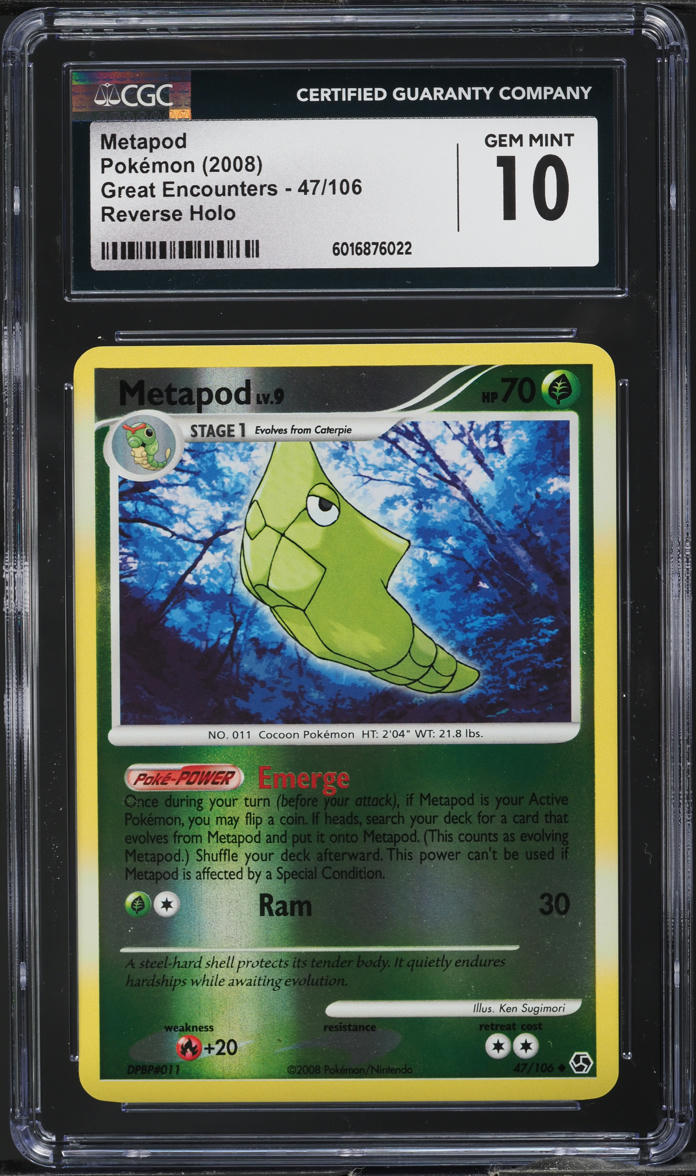 2008 Pokemon Diamond & Pearl Great Encounters Reverse Holo Metapod #47 CGC 10