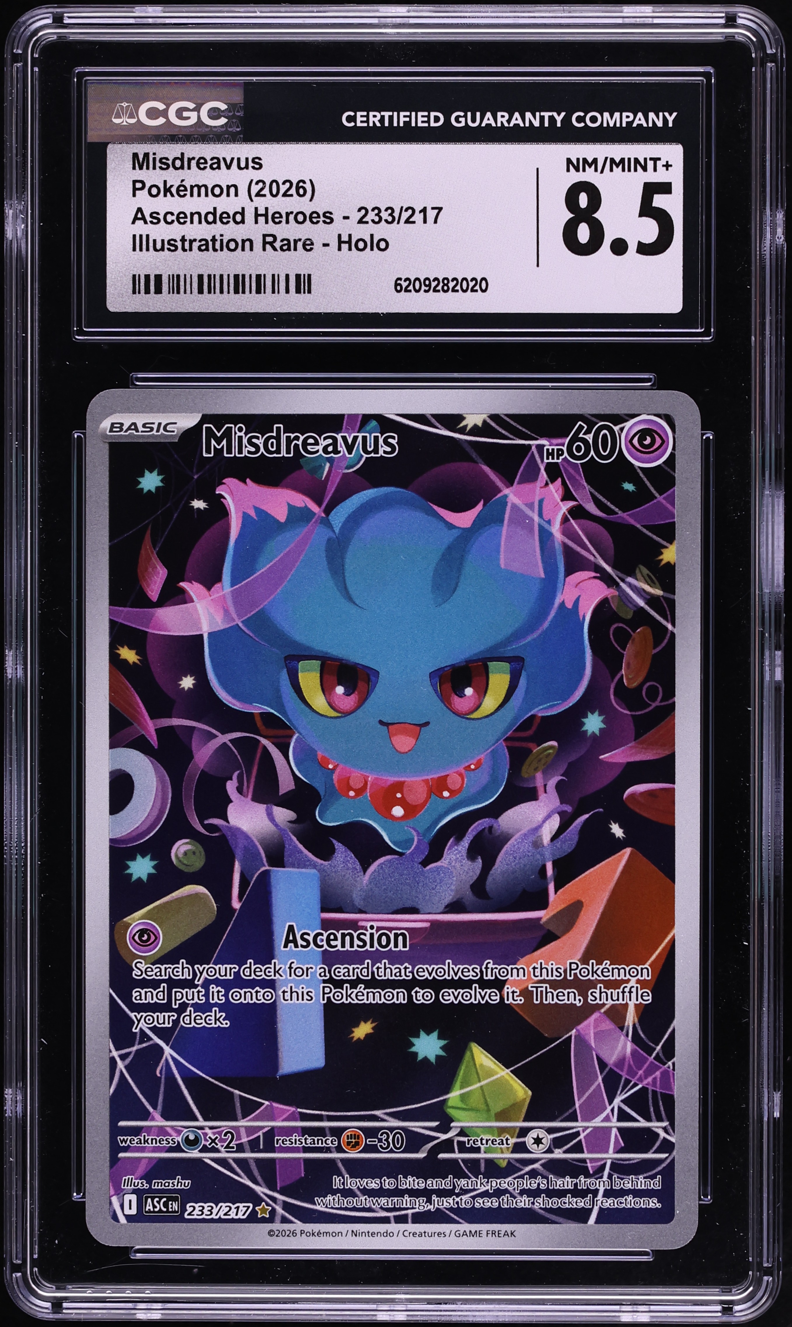 2026 Pokemon Mega Evolution Ascended Heroes IR Misdreavus #233 CGC 8.5 NM-MT+