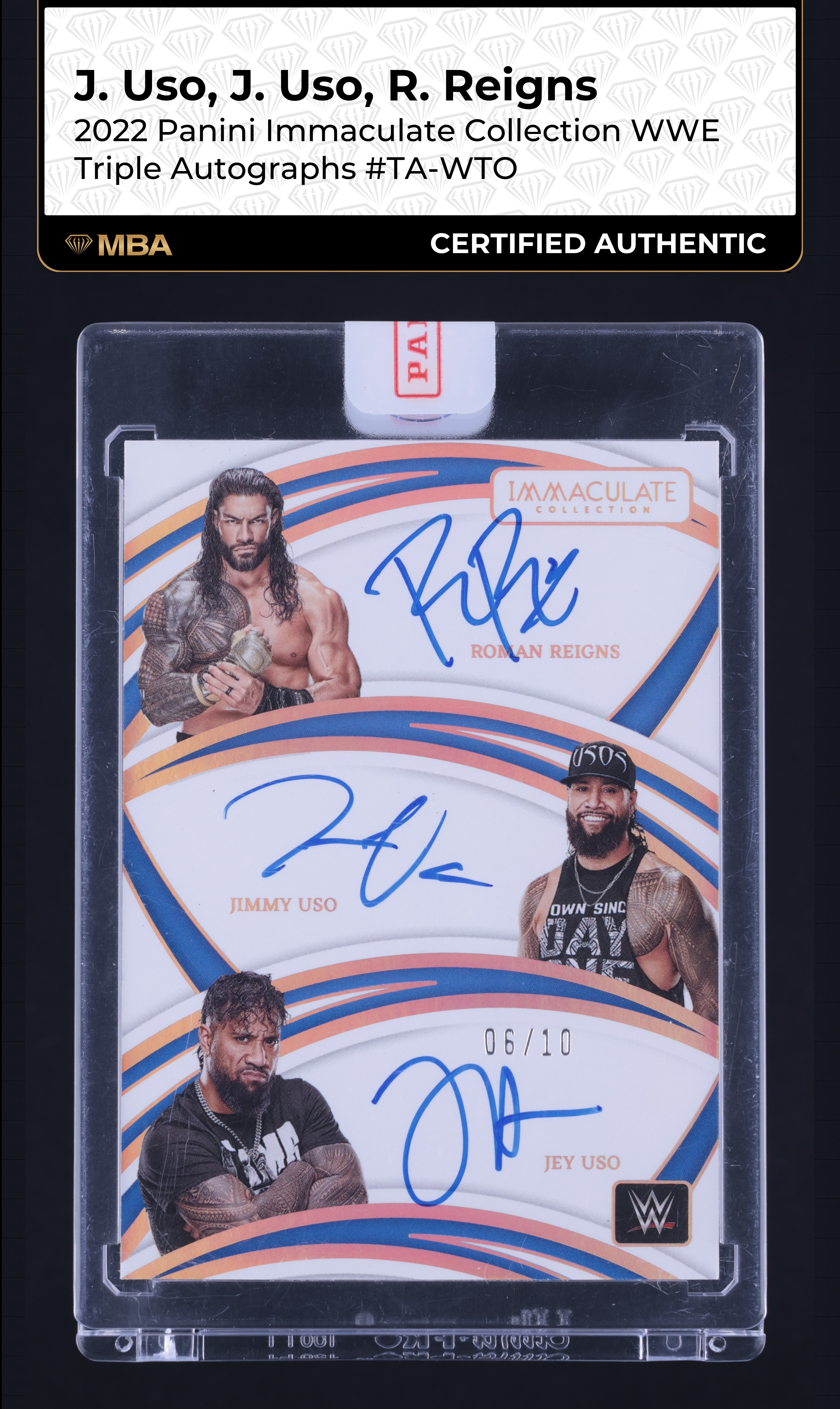 2022 Immaculate Collection WWE Jey Uso Jimmy Uso Roman Reigns AUTO /10 MBA AUTH