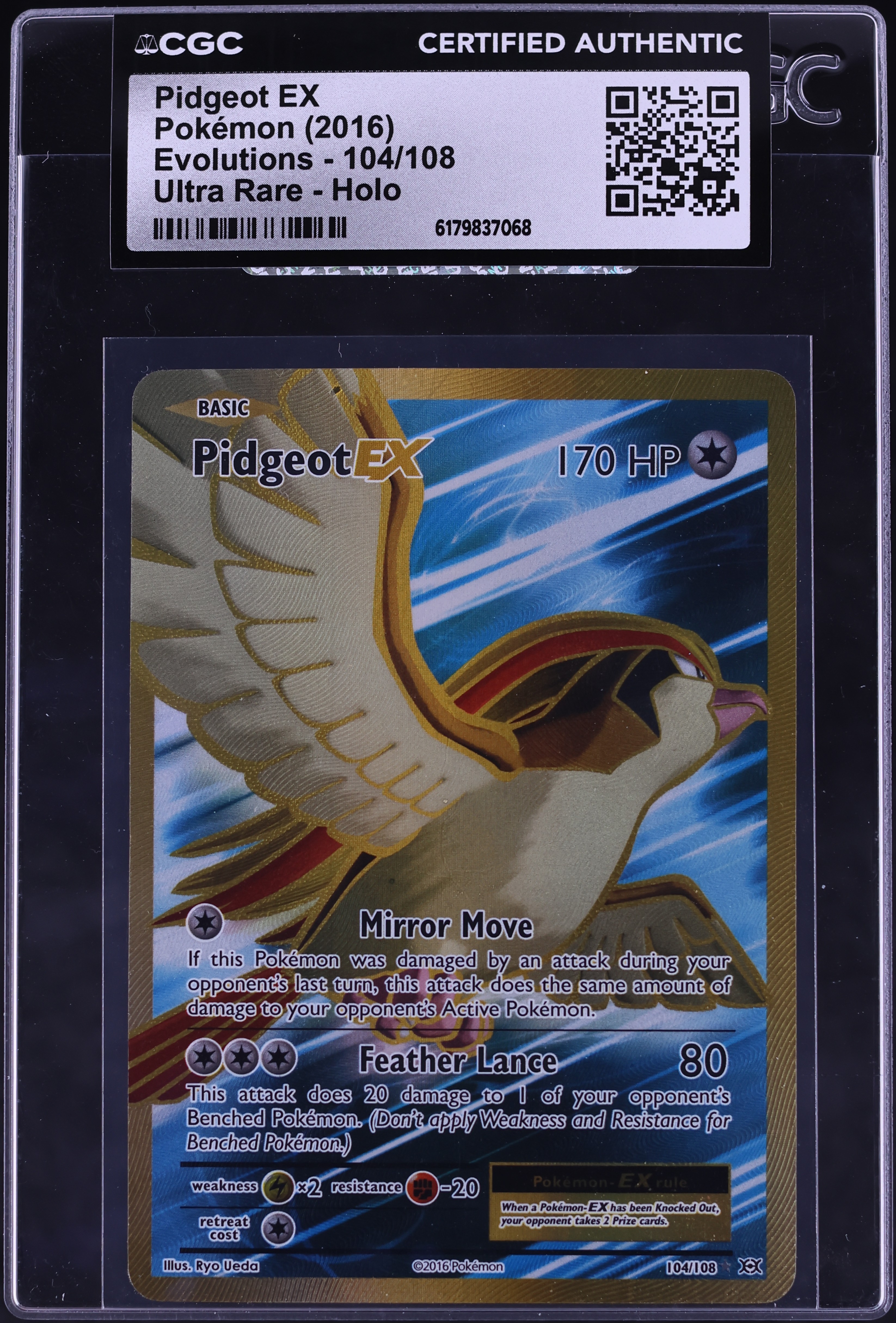 2016 Pokemon XY Evolutions Gold Rare Pidgeot EX #104 CGC AUTH
