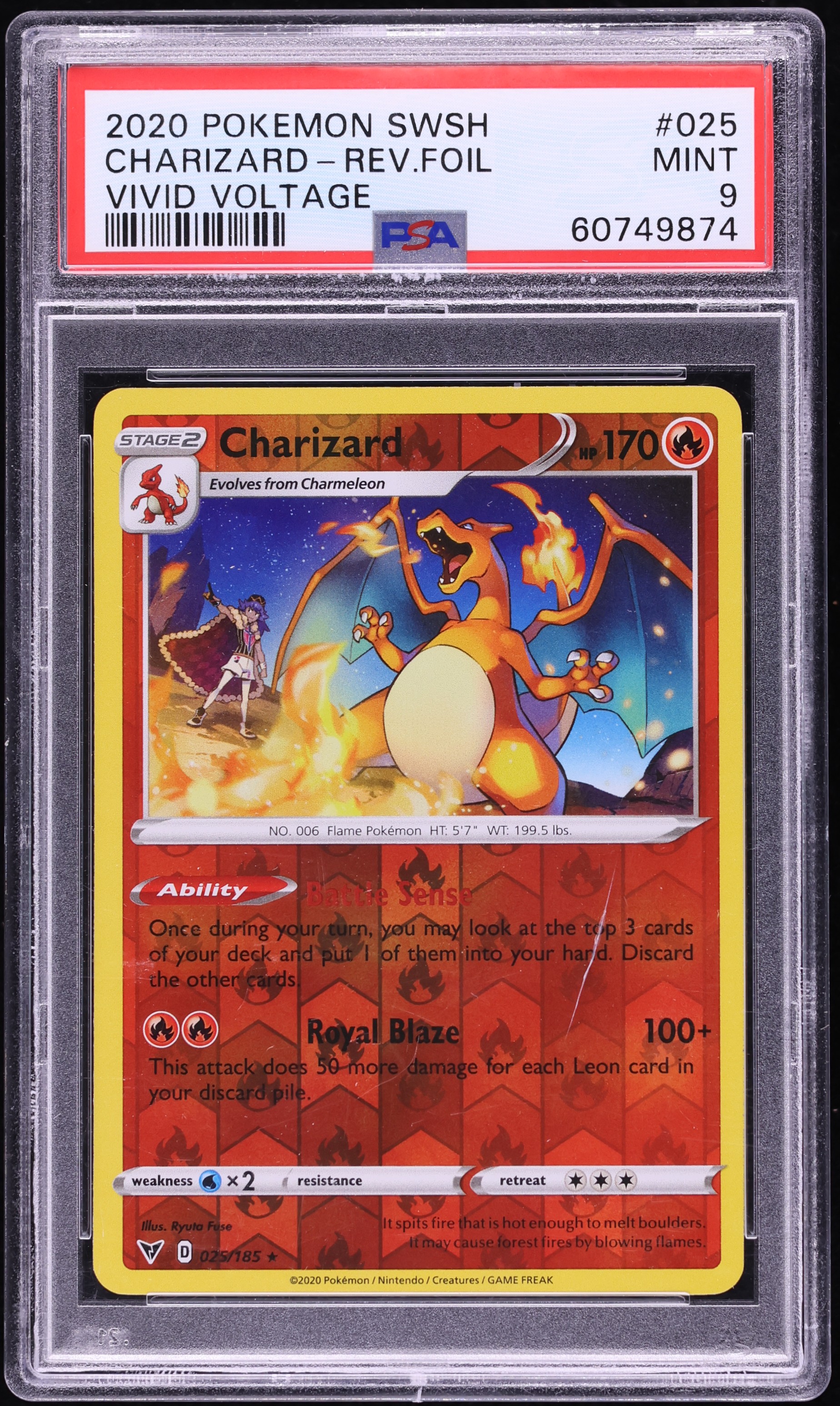 2020 Pokemon Sword & Shield Vivid Voltage Reverse Holo Charizard #25 PSA 9 MINT