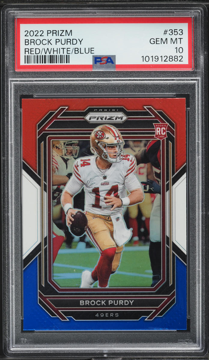 2022 Panini Prizm Red White Blue Brock Purdy ROOKIE #353 PSA 10 GEM MINT