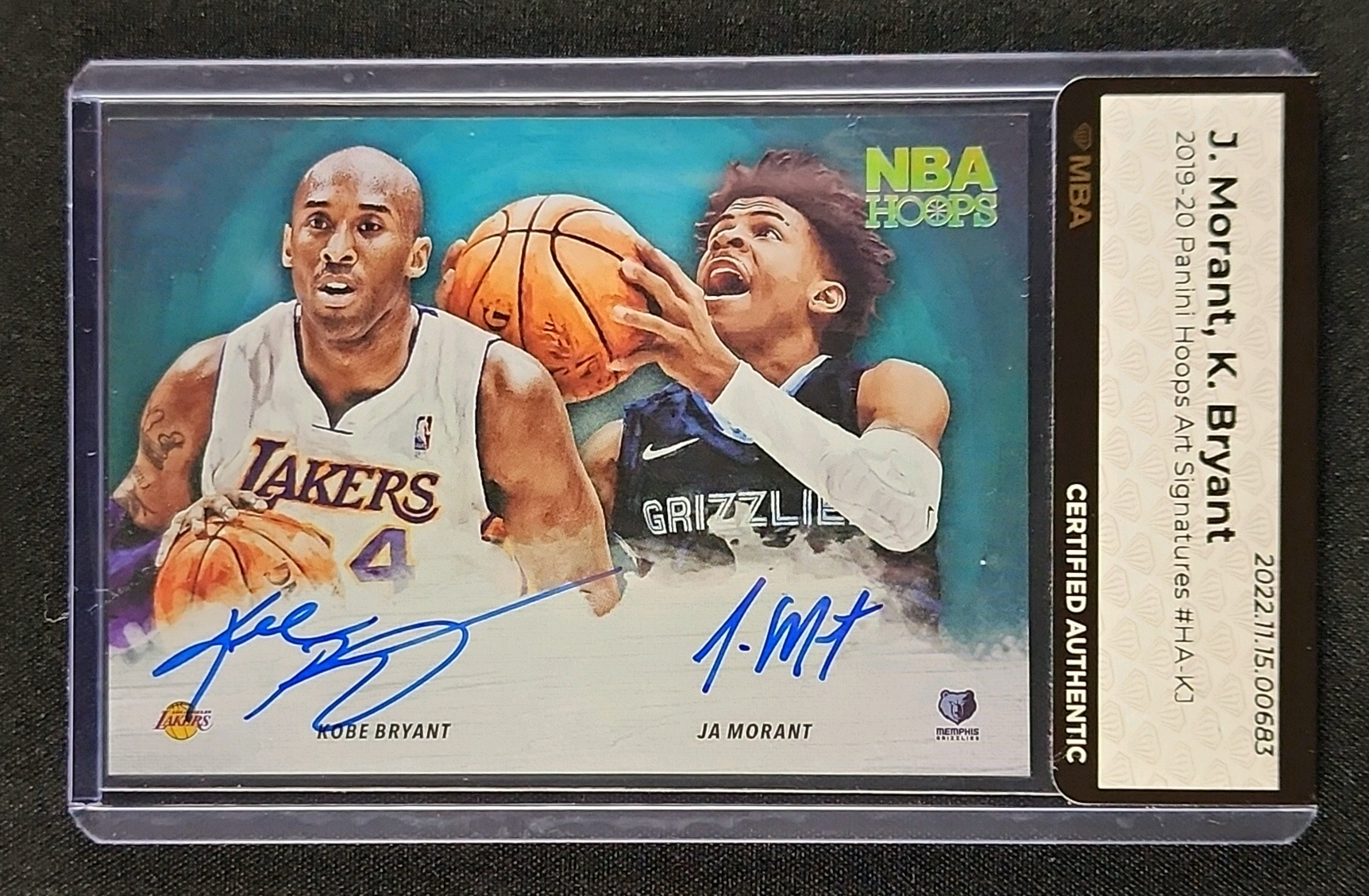 2019 Hoops Art Signatures Ja Morant & Kobe Bryant ROOKIE AUTO #HA-KJ MBA AUTH