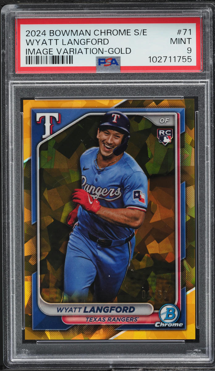 2024 Bowman Chrome Sapphire Variation Gold Wyatt Langford ROOKIE 1/50 #71 PSA 9