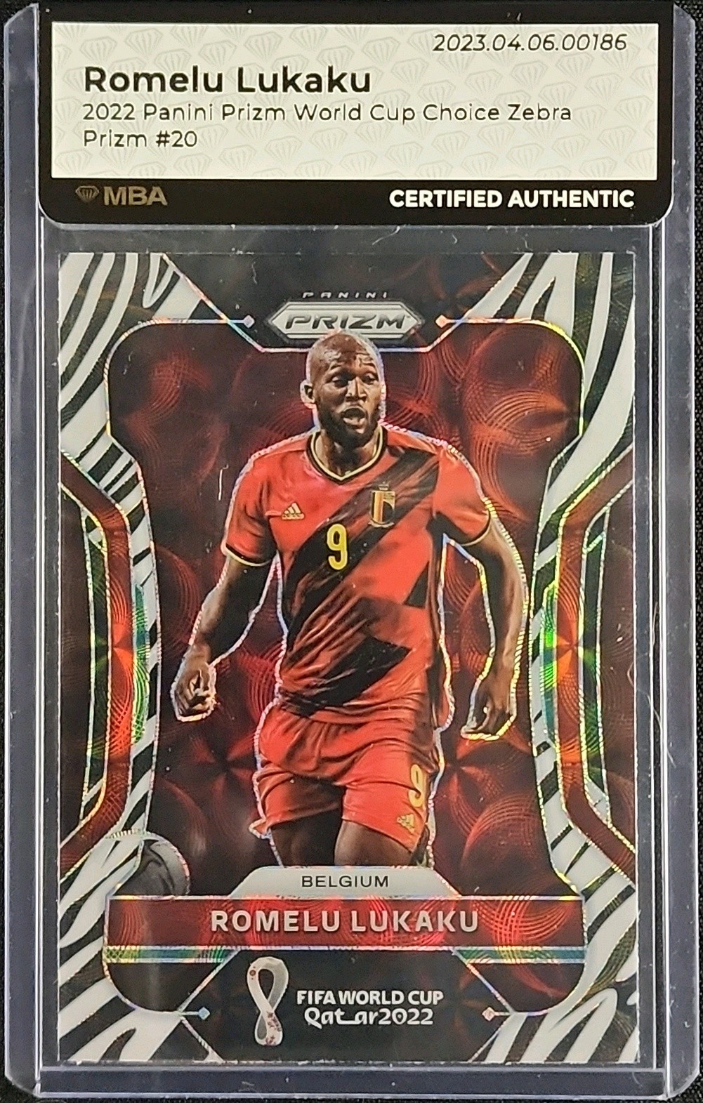 2022 Panini Prizm World Cup Choice Zebra Romelu Lukaku #20 MBA AUTH