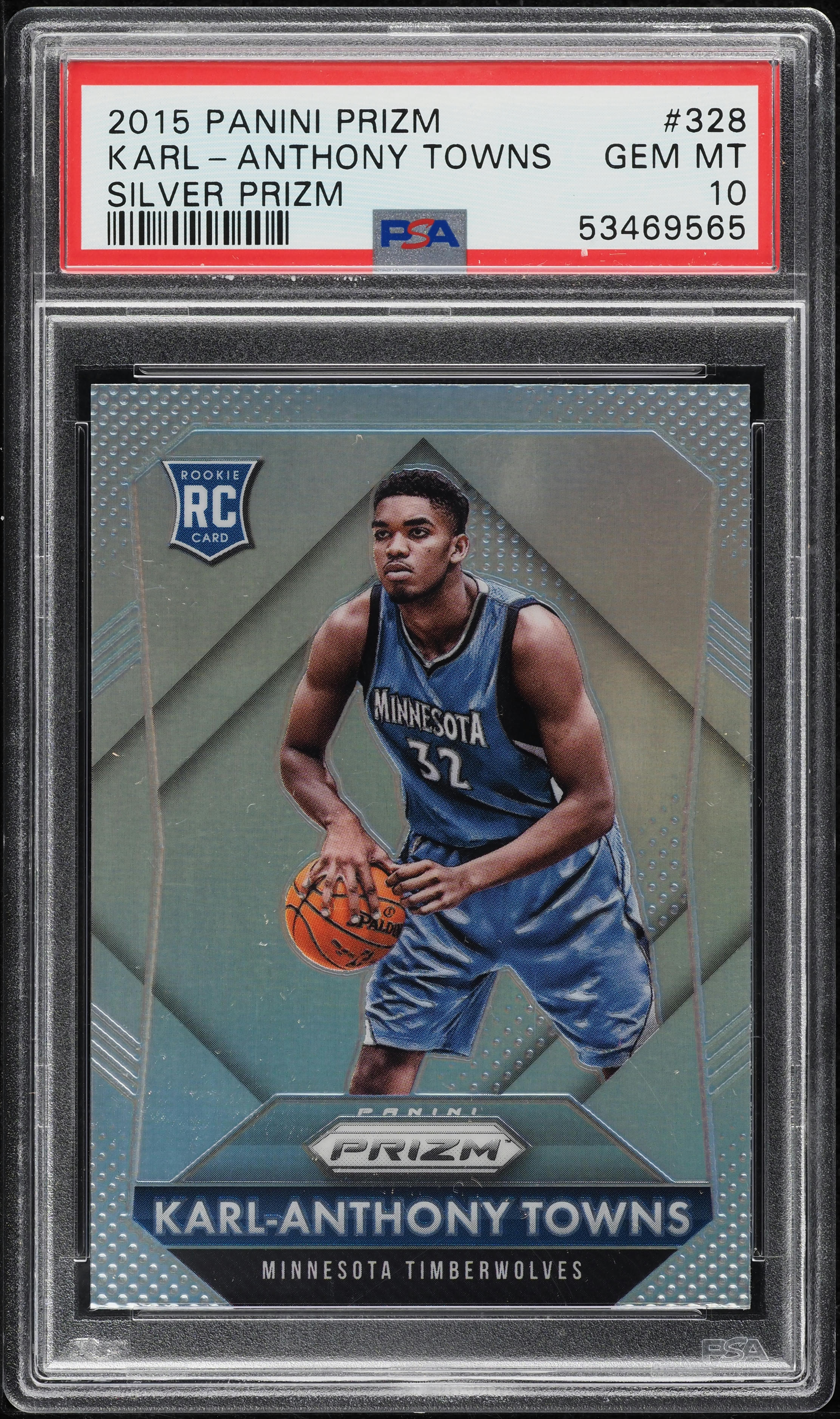 2015 Panini Prizm Silver Karl-Anthony Towns ROOKIE #328 PSA 10 GEM MINT