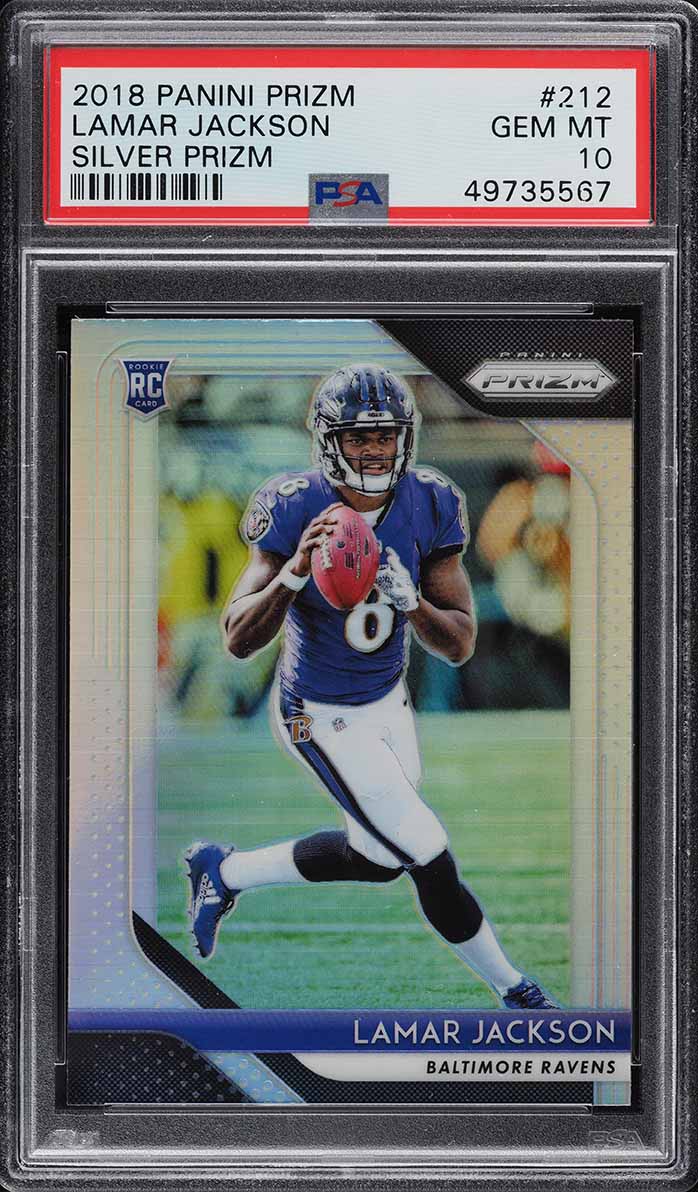 2018 Panini Prizm Silver Prizms Lamar Jackson ROOKIE #212 PSA 10 GEM MINT