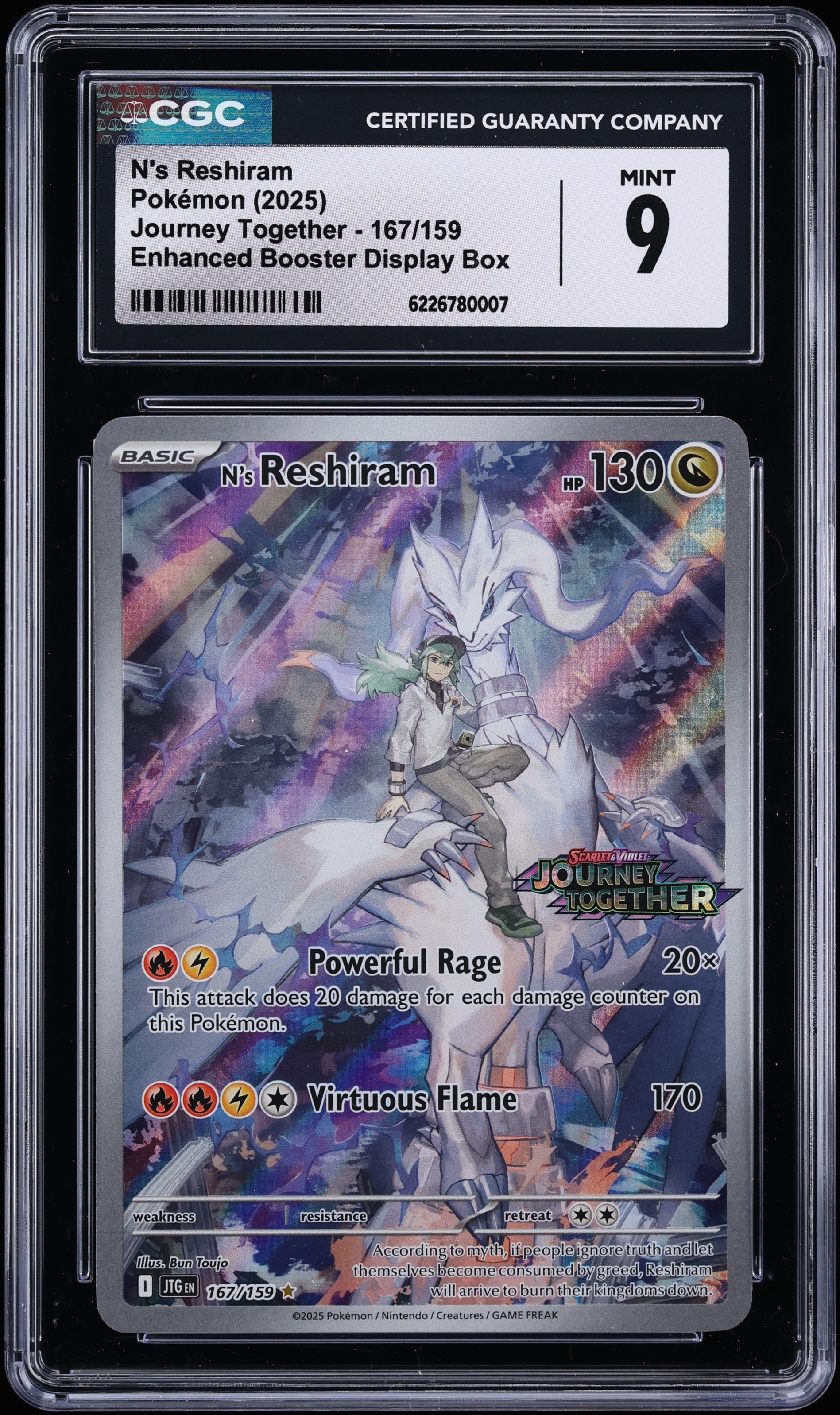 2025 Pokemon SV Journey Together Enhanced Booster Display IR N's Reshiram #167 CGC 9 MINT