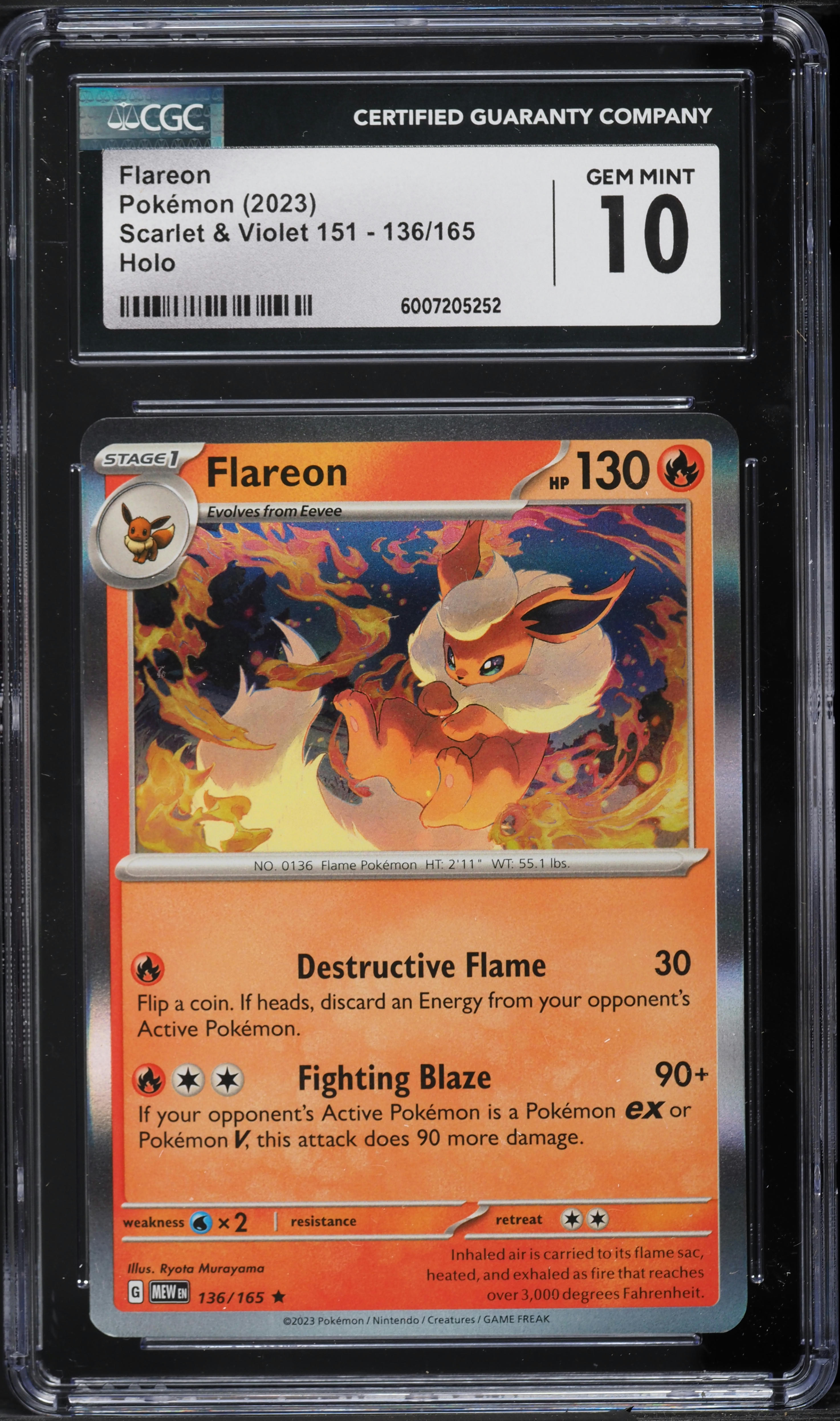 2023 Pokemon Scarlet & Violet 151 Holo Flareon #136 CGC 10 GEM MINT
