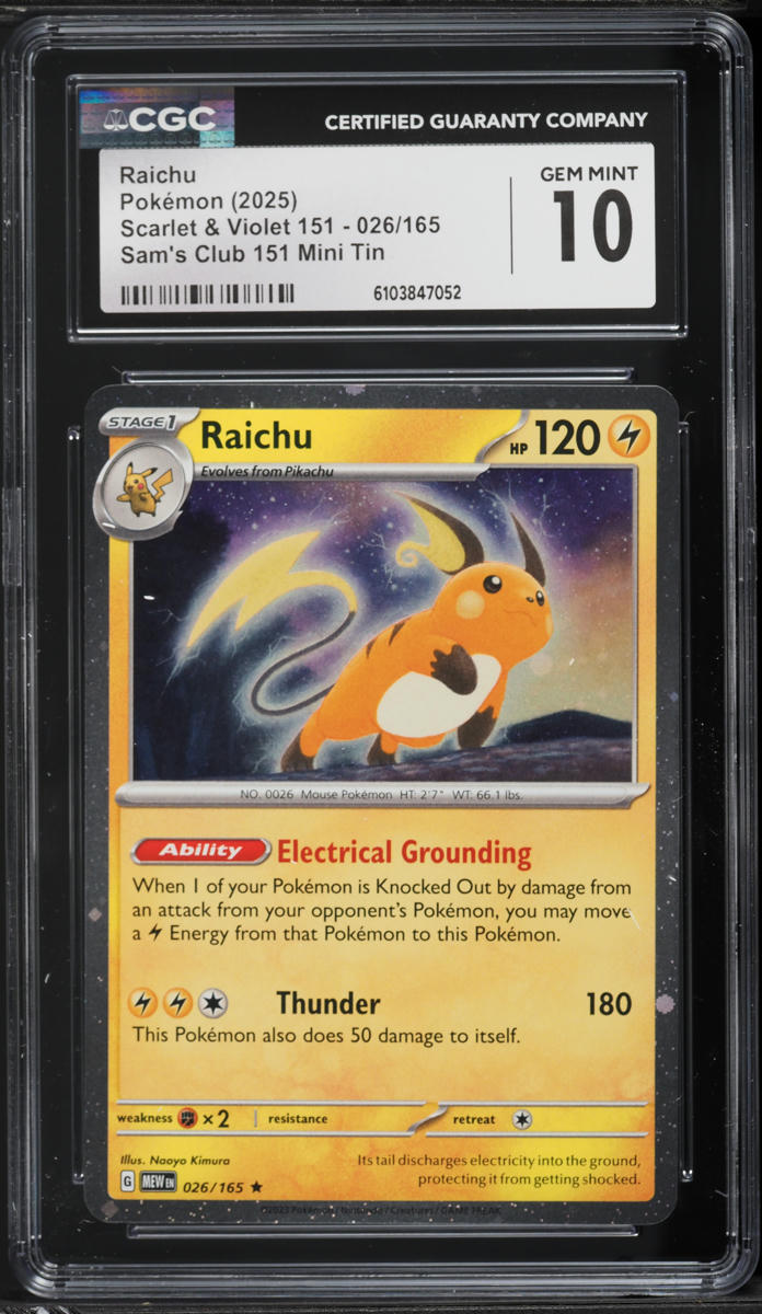 2025 Pokemon Scarlet & Violet 151 Sam's Club Mini Tin Raichu #026 CGC 10 GEM MINT