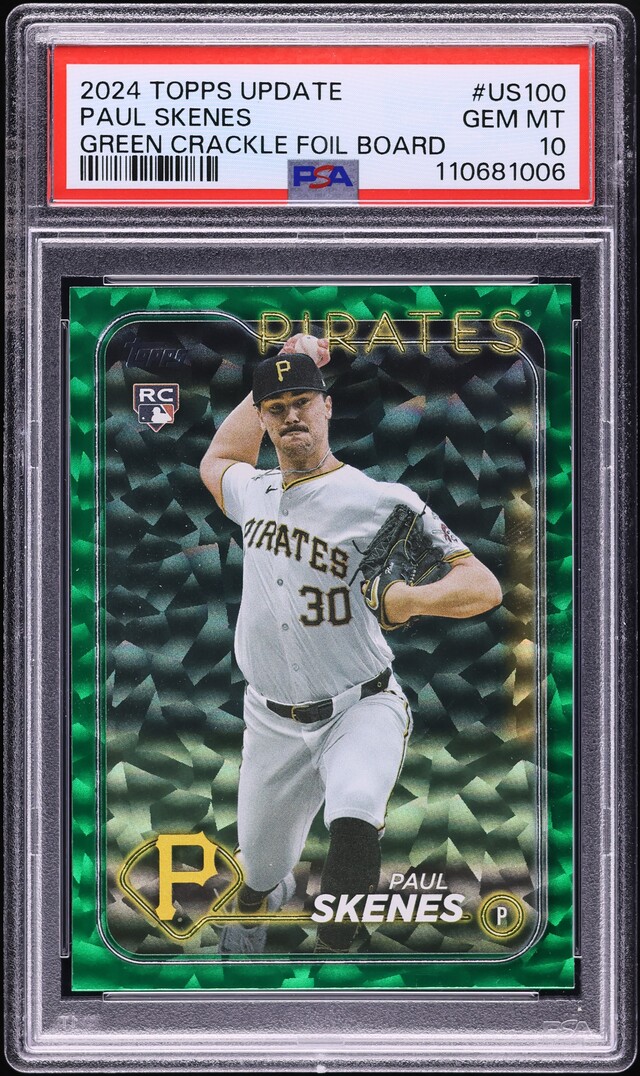 2024 Topps Update Green Crackle Foilboard Paul Skenes ROOKIE /499 #US100 PSA 10