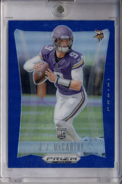 2024 Panini Prizm Deca Blue Prizm #203 J.J. McCarthy RC /149