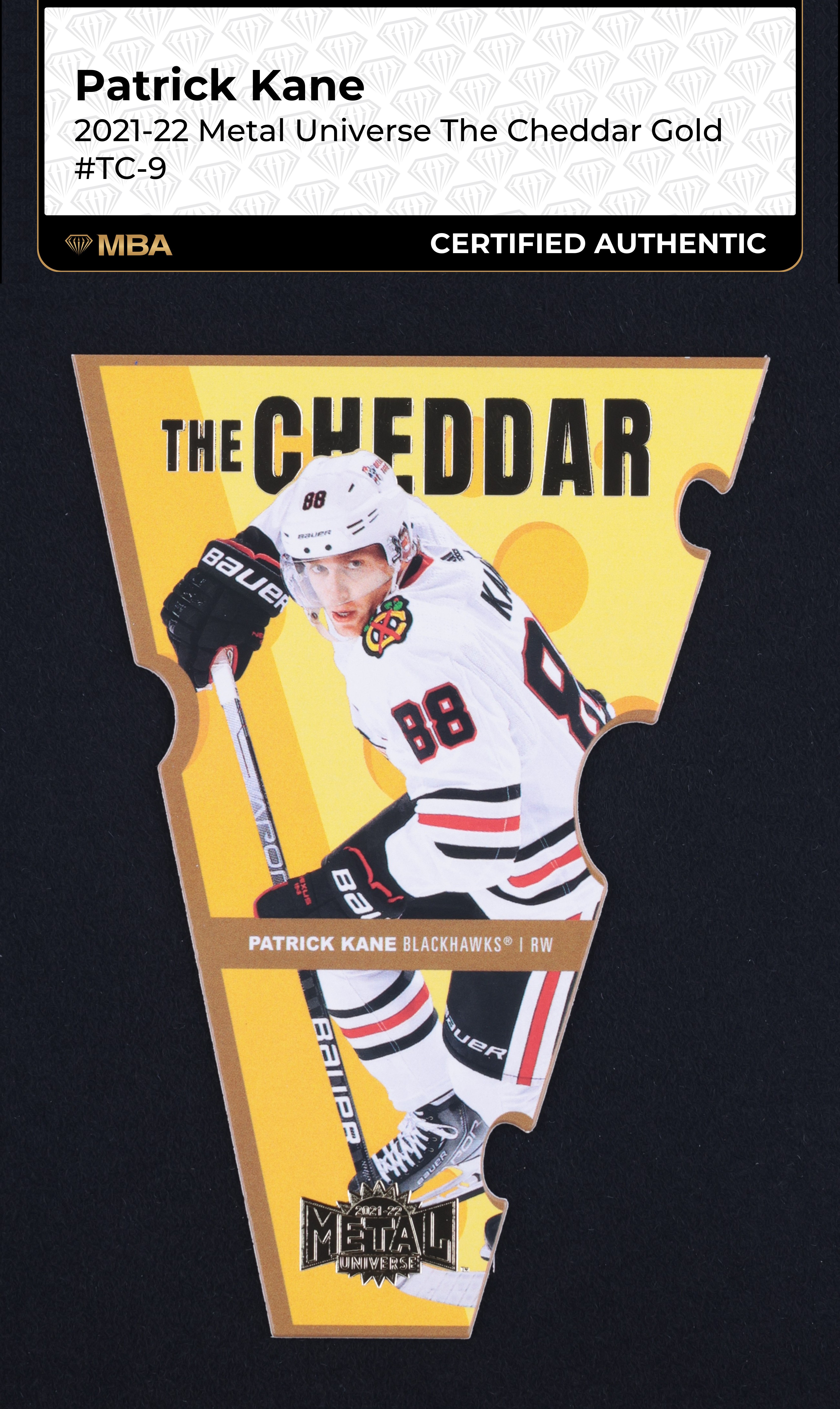 2021 Metal Universe The Cheddar Gold Die-Cut Patrick Kane 50/50 #TC-9 MBA AUTH