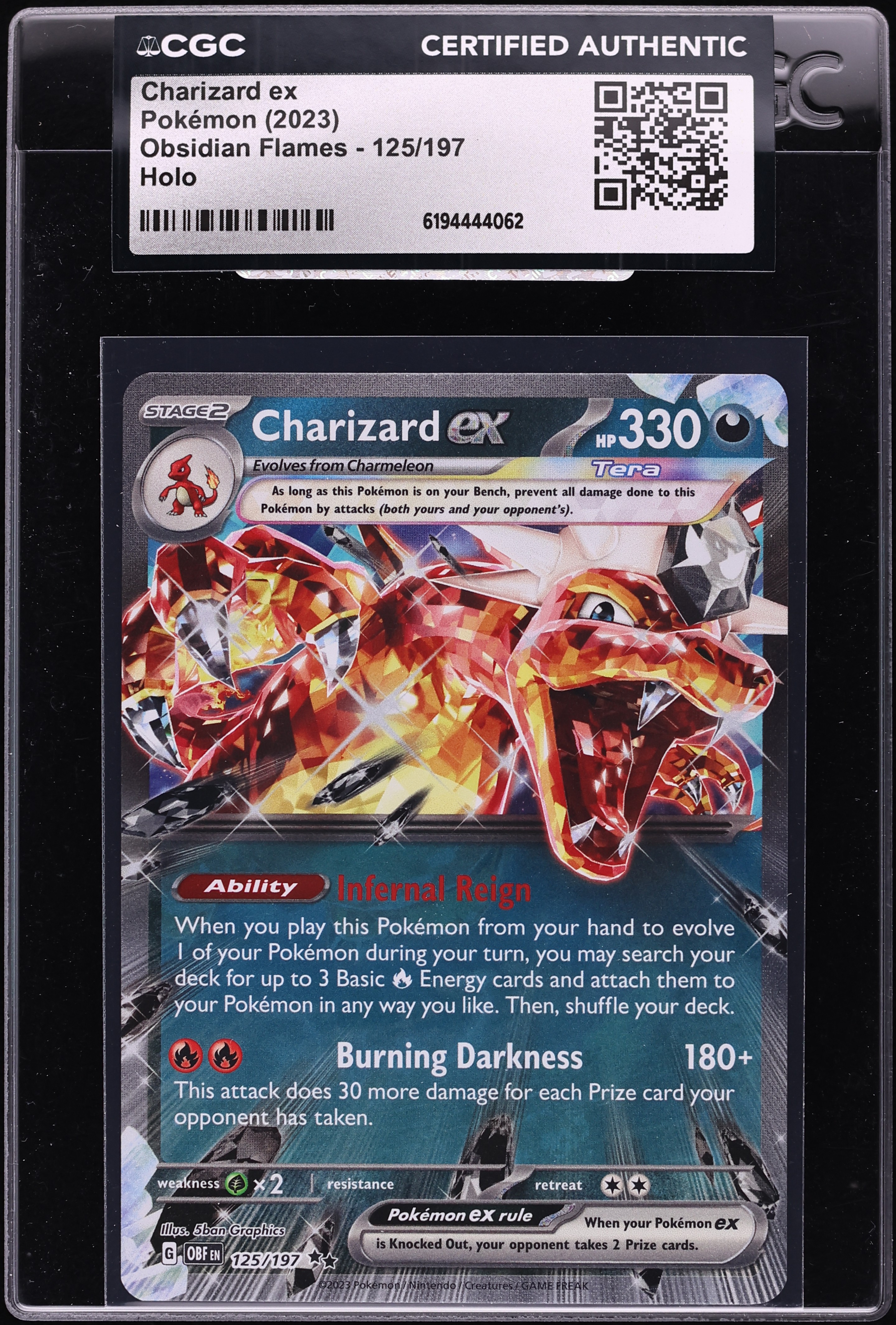 2023 Pokemon Scarlet & Violet Obsidian Flames Holo Charizard Ex #125 CGC AUTH