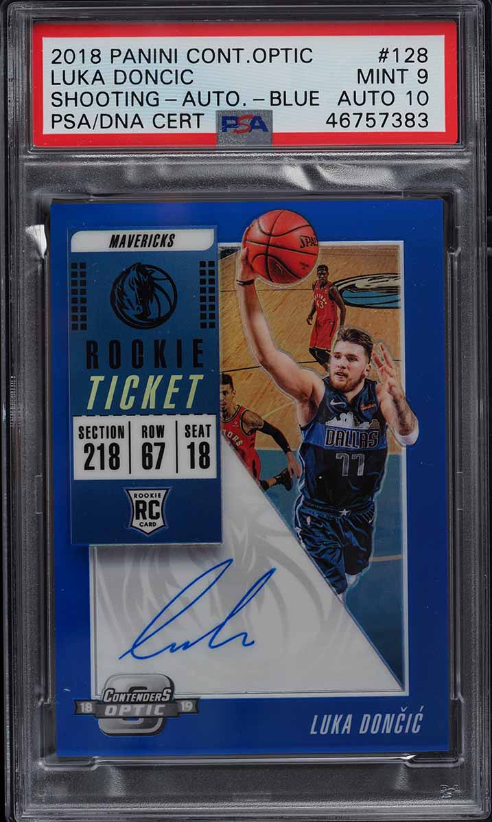 2018 Panini Contenders Optic Blue Luka Doncic ROOKIE AUTO DNA 10 /99 #128 PSA 9