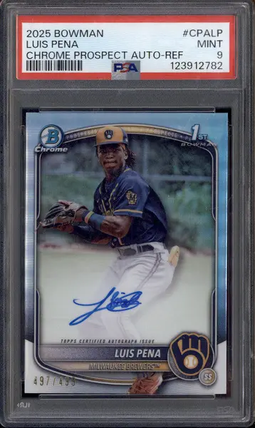 2025 Bowman Chrome Prospect Auto Refractor #CPALP Luis Pena RC /499 PSA 9