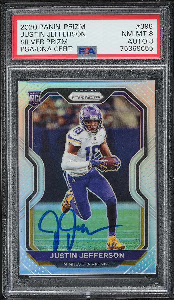 2020 Panini Prizm Silver Justin Jefferson ROOKIE AUTO DNA 8 #398 PSA 8 NM-MT