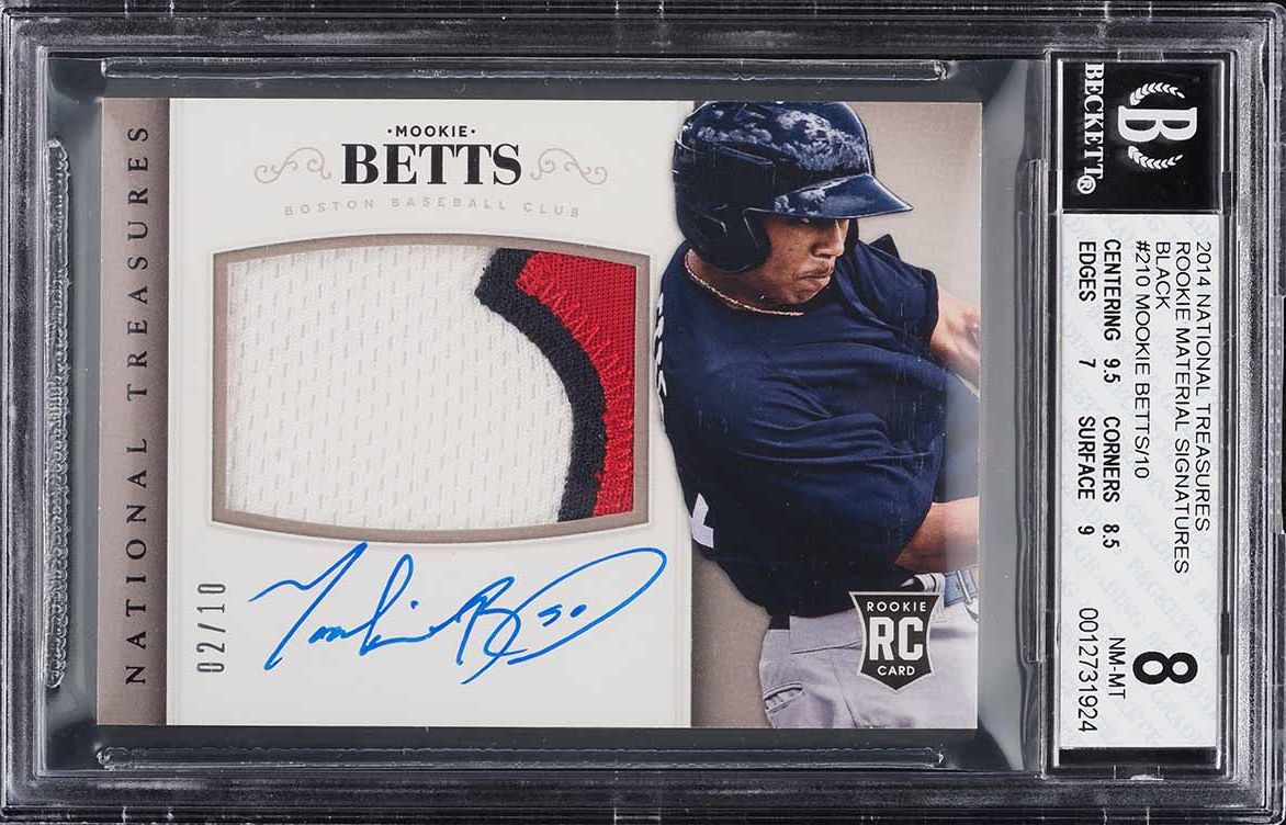 2014 National Treasures Black Mookie Betts ROOKIE PATCH AUTO /10 210