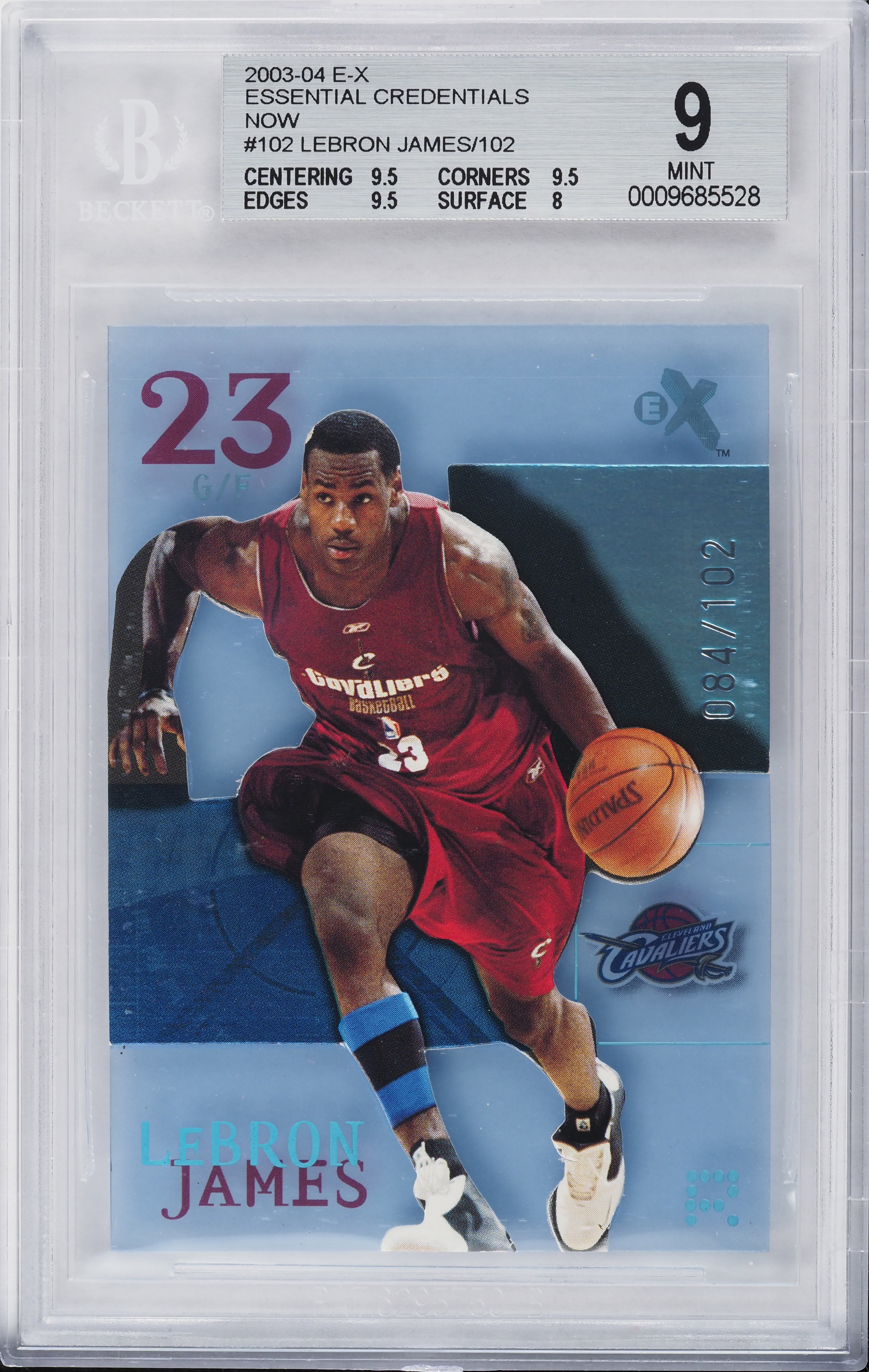 2003 Fleer E-X Essential Credentials Now LeBron James ROOKIE /102 #102 BGS 9