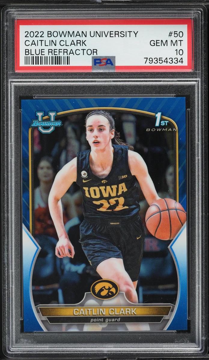 2022 Bowman Chrome University Blue Refractor Caitlin Clark RC /199 #50 PSA 10