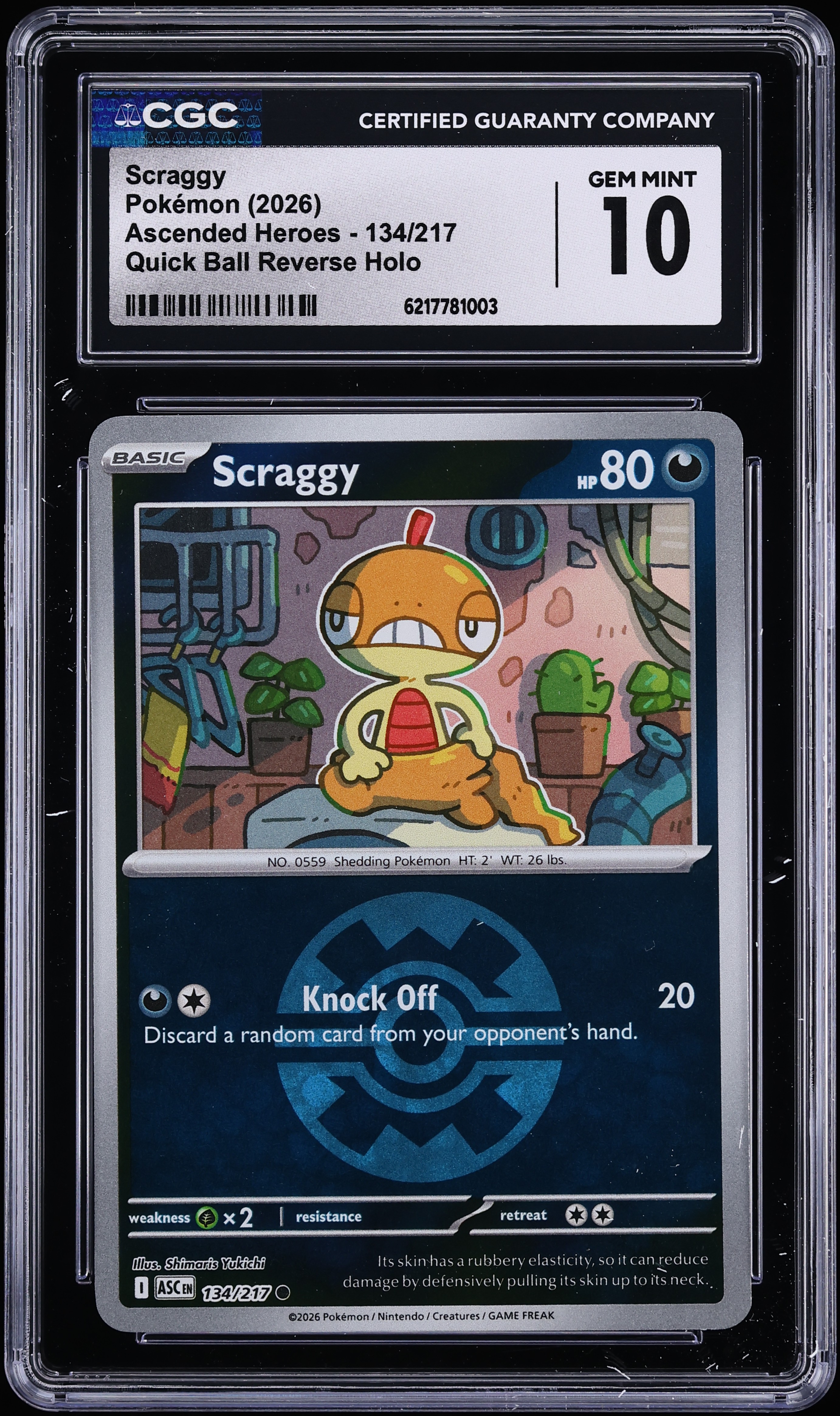 2026 Pokemon Mega Evolution Ascended Heroes Quick Ball Reverse Holo Scraggy #134 CGC 10 GEM