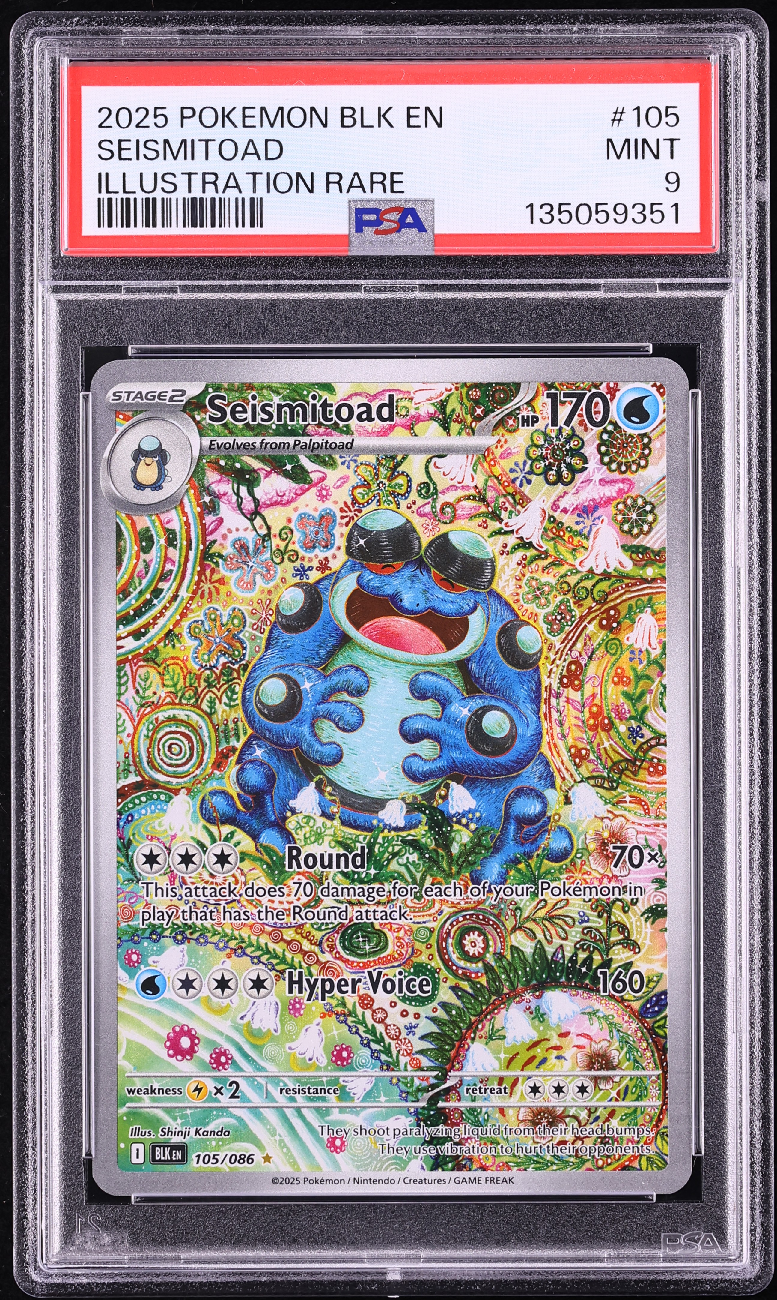 2025 Pokemon Scarlet & Violet Black Bolt IR Seismitoad #105 PSA 9 MINT