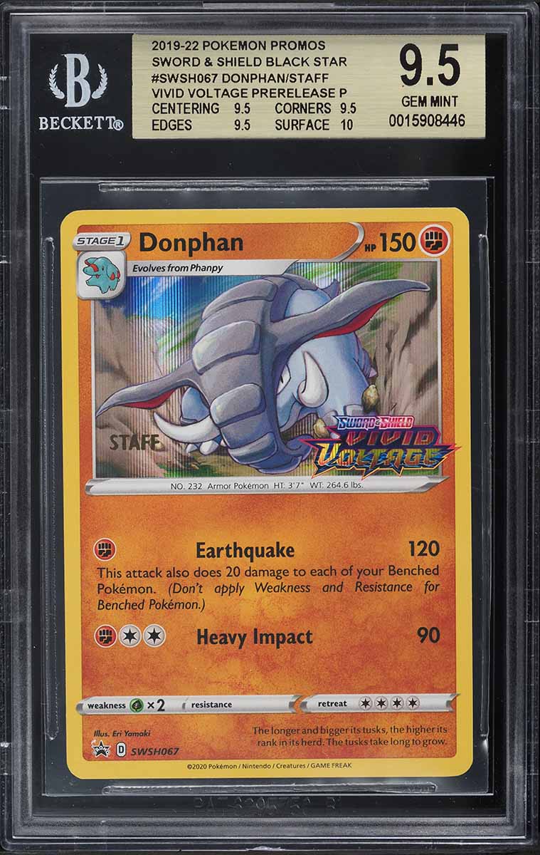 2020 Pokemon SWSH Black Star Promo Prerelease Staff Donphan #SWSH067 BGS 9.5 GEM