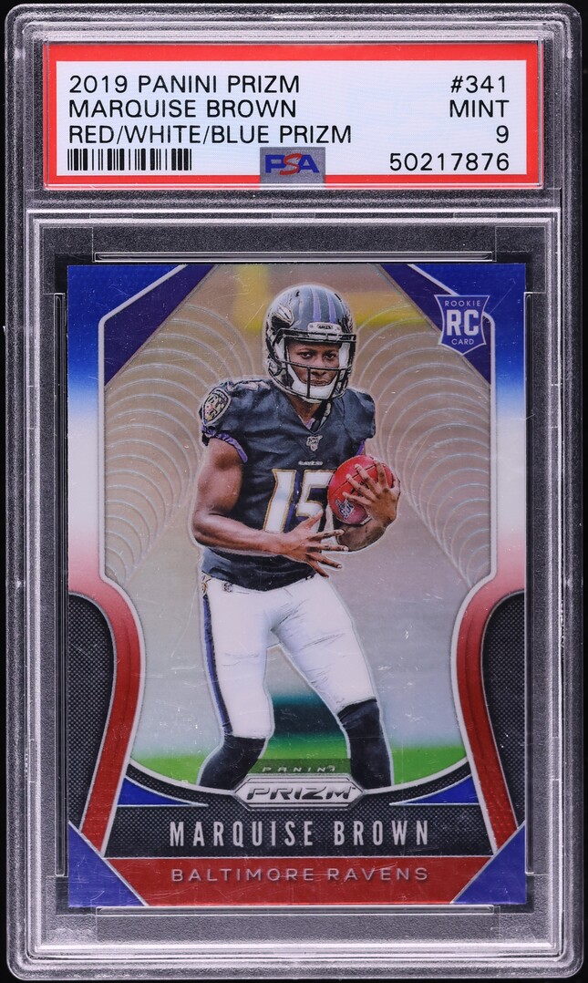 2019 Panini Prizm Red White Blue Marquise Brown ROOKIE #341 PSA 9 MINT