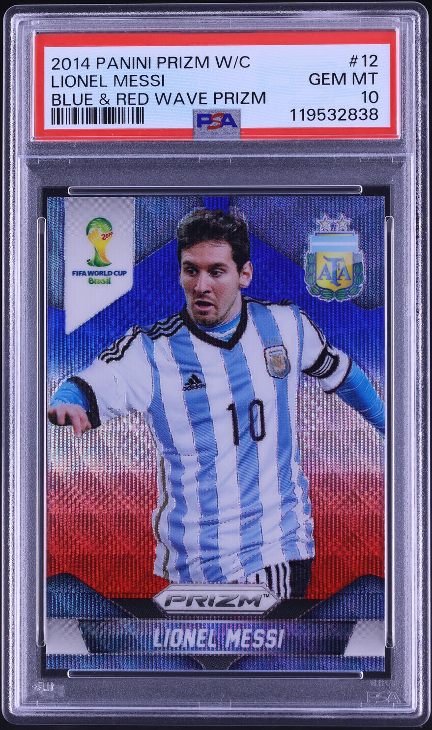 2014 Panini Prizm World Cup Blue & Red Wave Lionel Messi #12 PSA 10 GEM MINT