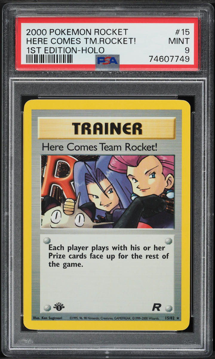 2000 Pokemon Team Rocket 1st Edition Holo Here Comes Team Rocket! #15 PSA 9 MINT