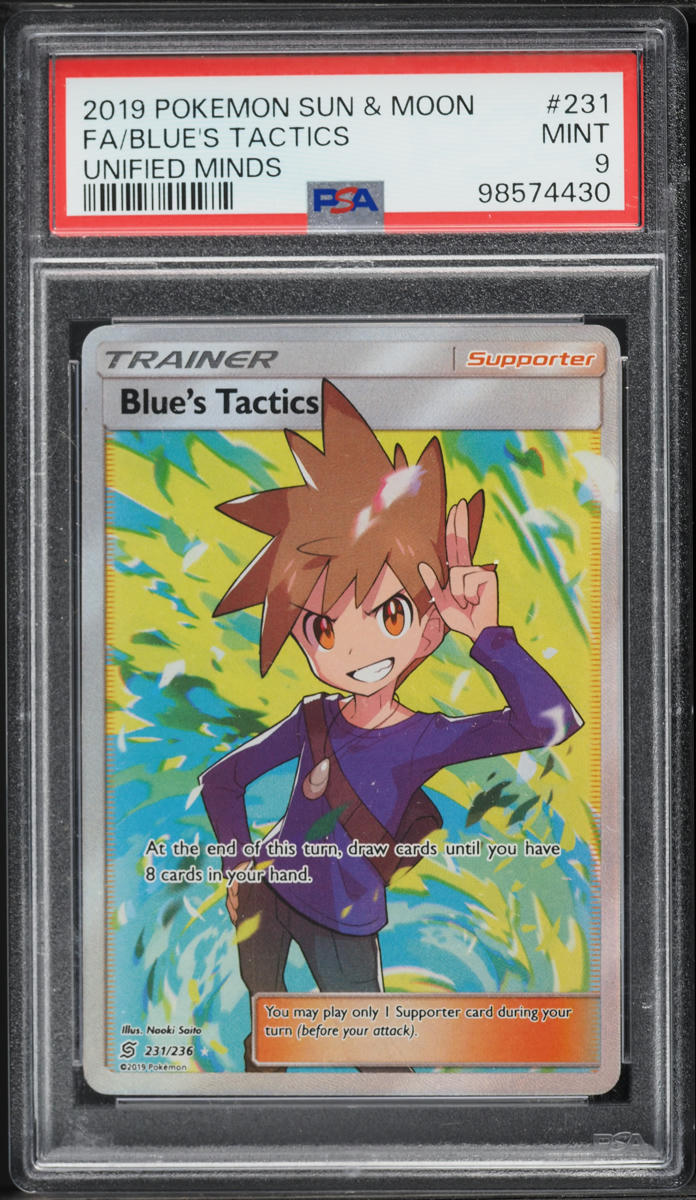 2019 Pokemon Sun & Moon Unified Minds Full Art Blue's Tactics #231 PSA 9 MINT