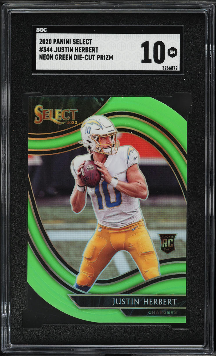 2020 Select Field Level Neon Green Prizm Die-Cut Justin Herbert RC #344 SGC 10