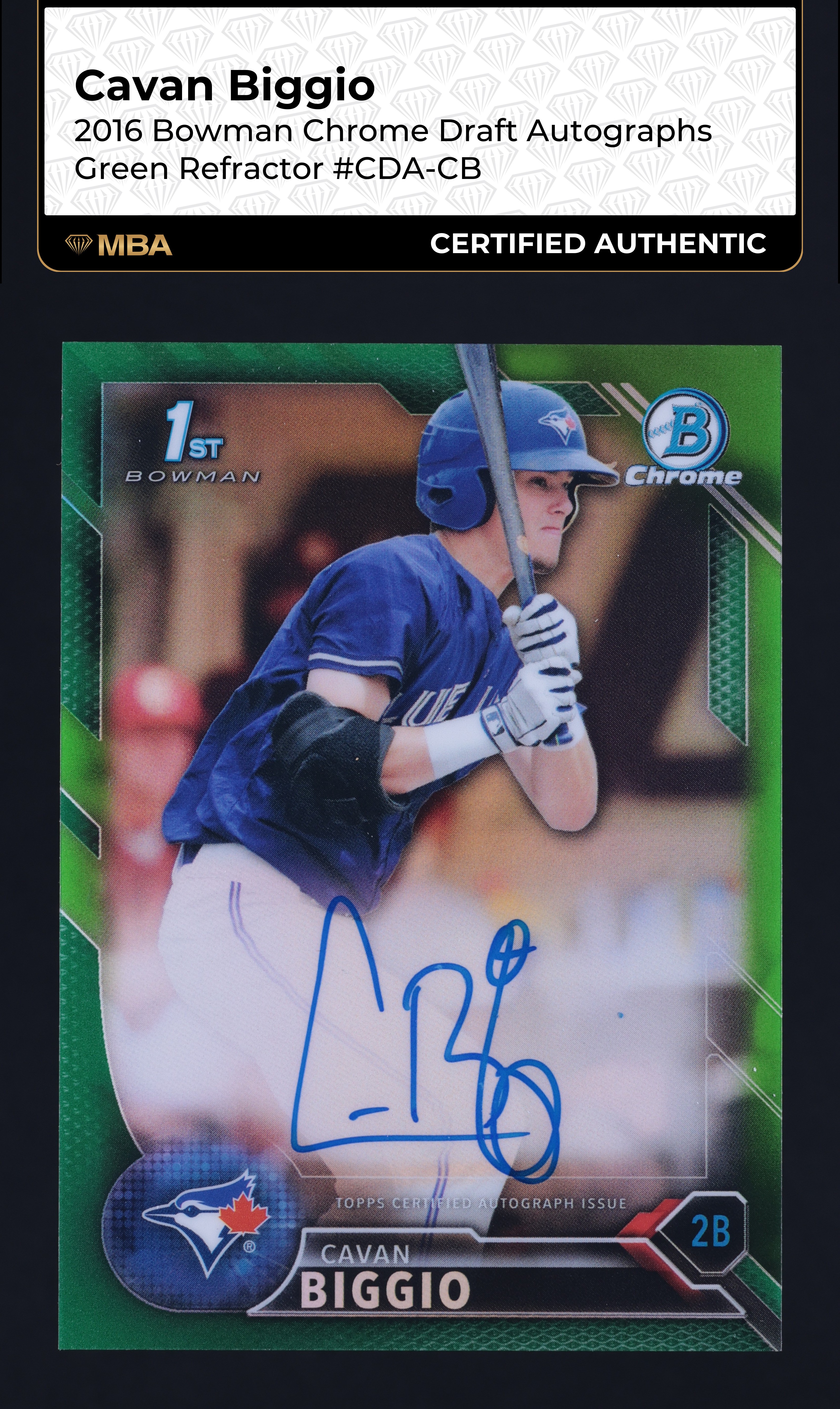2016 Bowman Chrome Draft Green Refractor Cavan Biggio ROOKIE AUTO 99/99 MBA AUTH